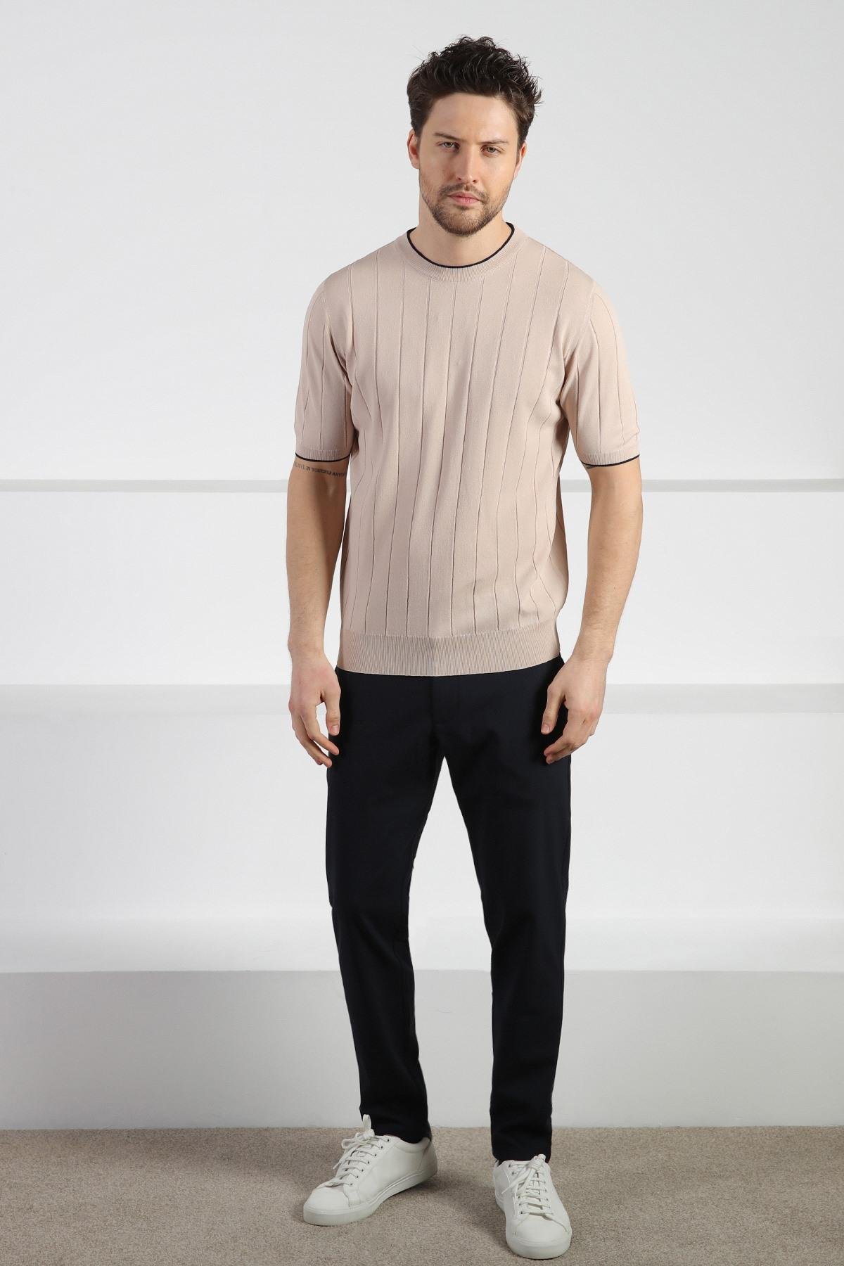 Ferraro Bej Bisiklet Yaka Erkek Rayon Triko T-Shirt