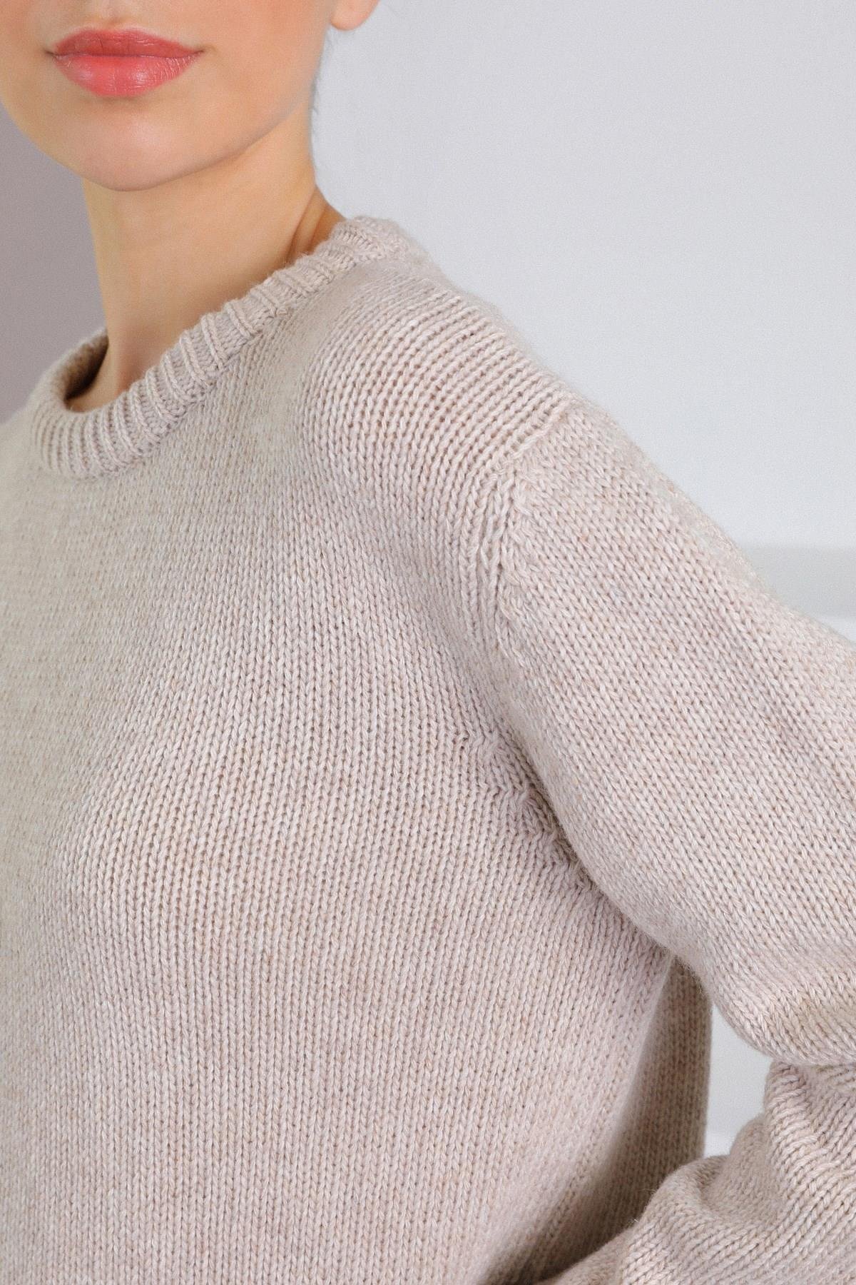 Ferraro Bej Bisiklet Yaka Yünlü Basic Kadın Triko Kazak