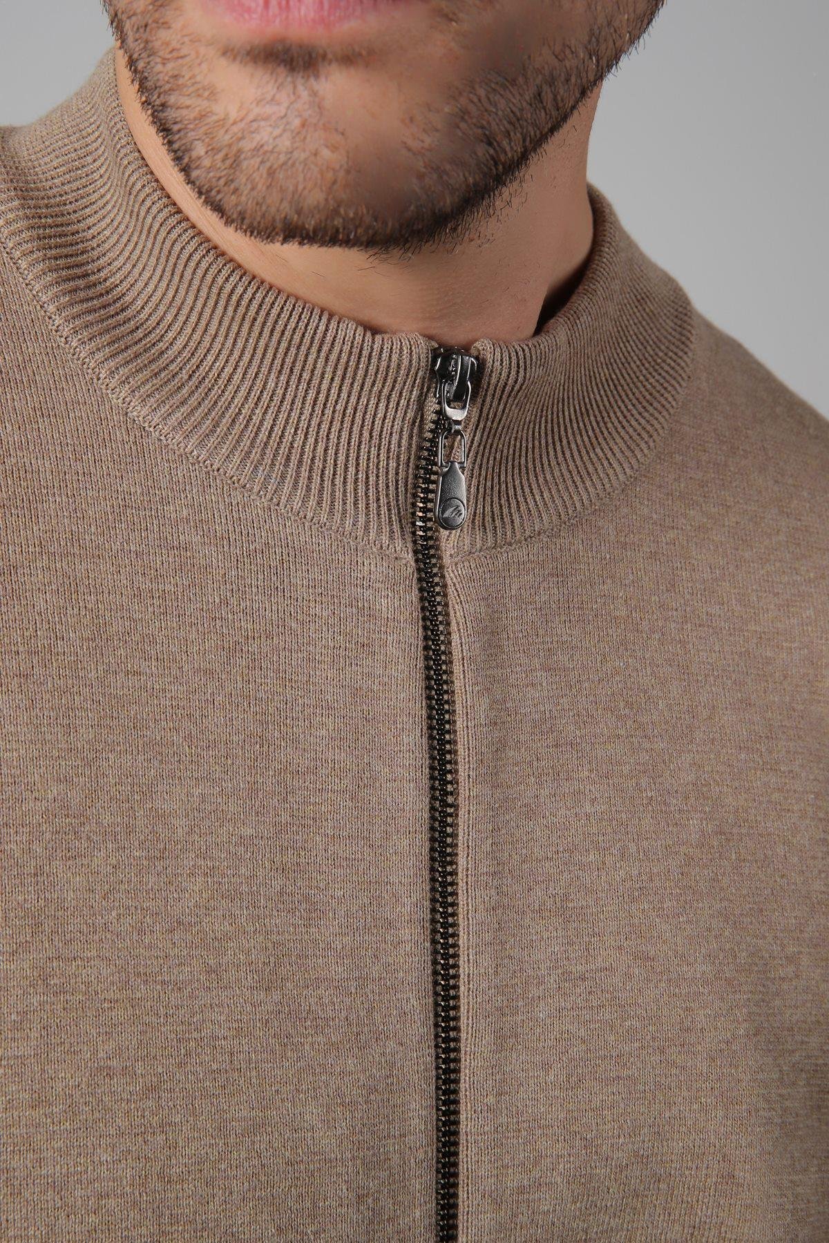 Ferraro Bej Çift Cep %100 Pamuk Erkek Triko Hırka