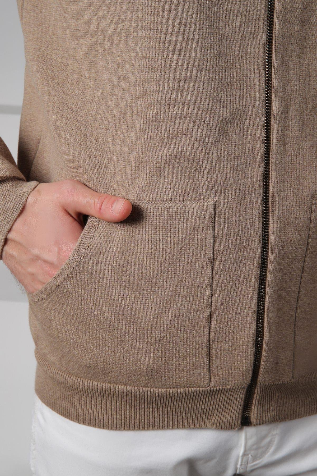 Ferraro Bej Çift Cep %100 Pamuk Erkek Triko Hırka