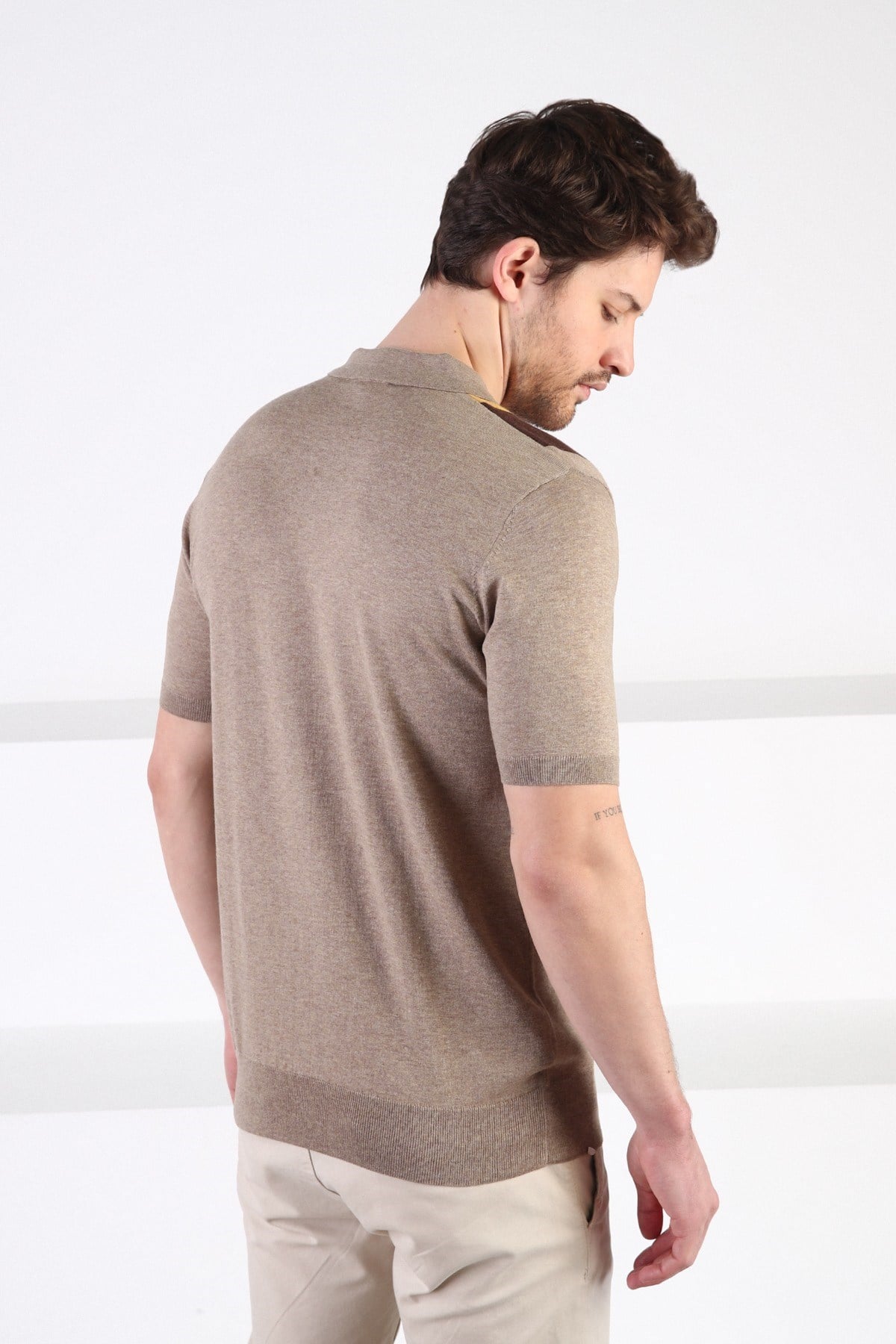 Ferraro Bej Düğmeli Polo Yaka %100 Pamuk Erkek Triko T-Shirt