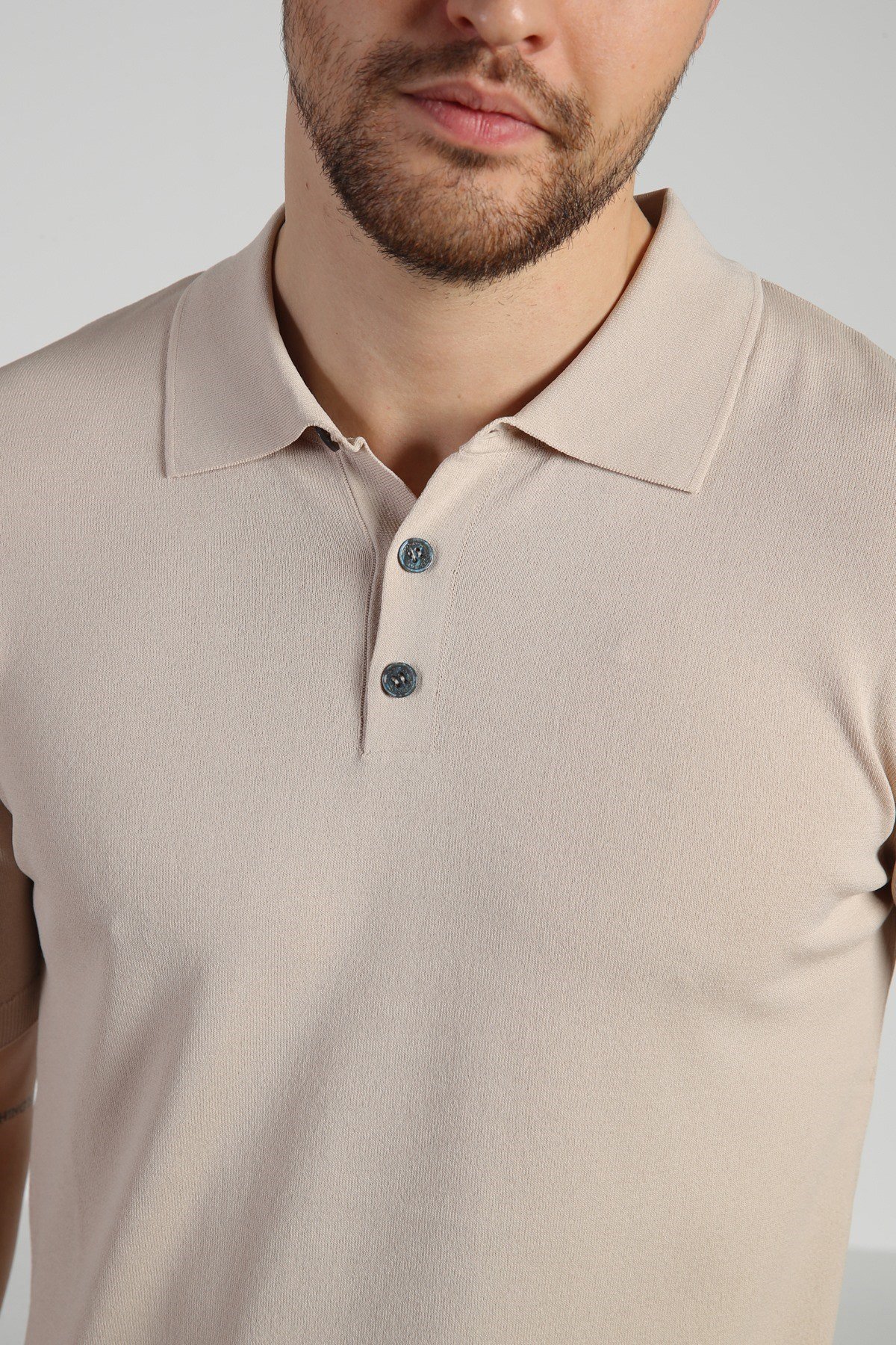 Ferraro Bej Düğmeli Polo Yaka Viskon Erkek Triko T-Shirt