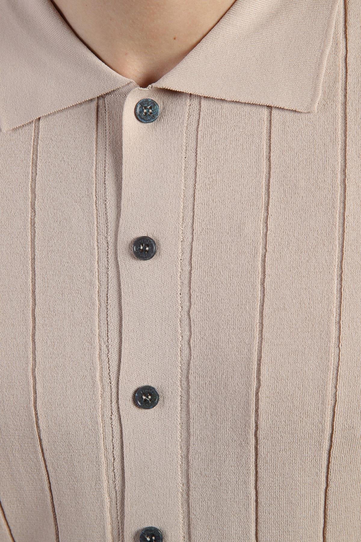 Ferraro Bej Önü Düğmeli Polo Yaka Erkek Rayon Triko T-Shirt