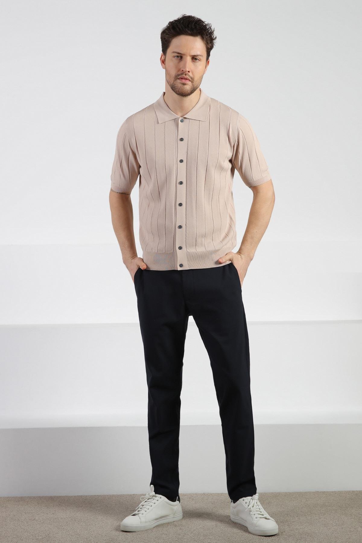 Ferraro Bej Önü Düğmeli Polo Yaka Erkek Rayon Triko T-Shirt