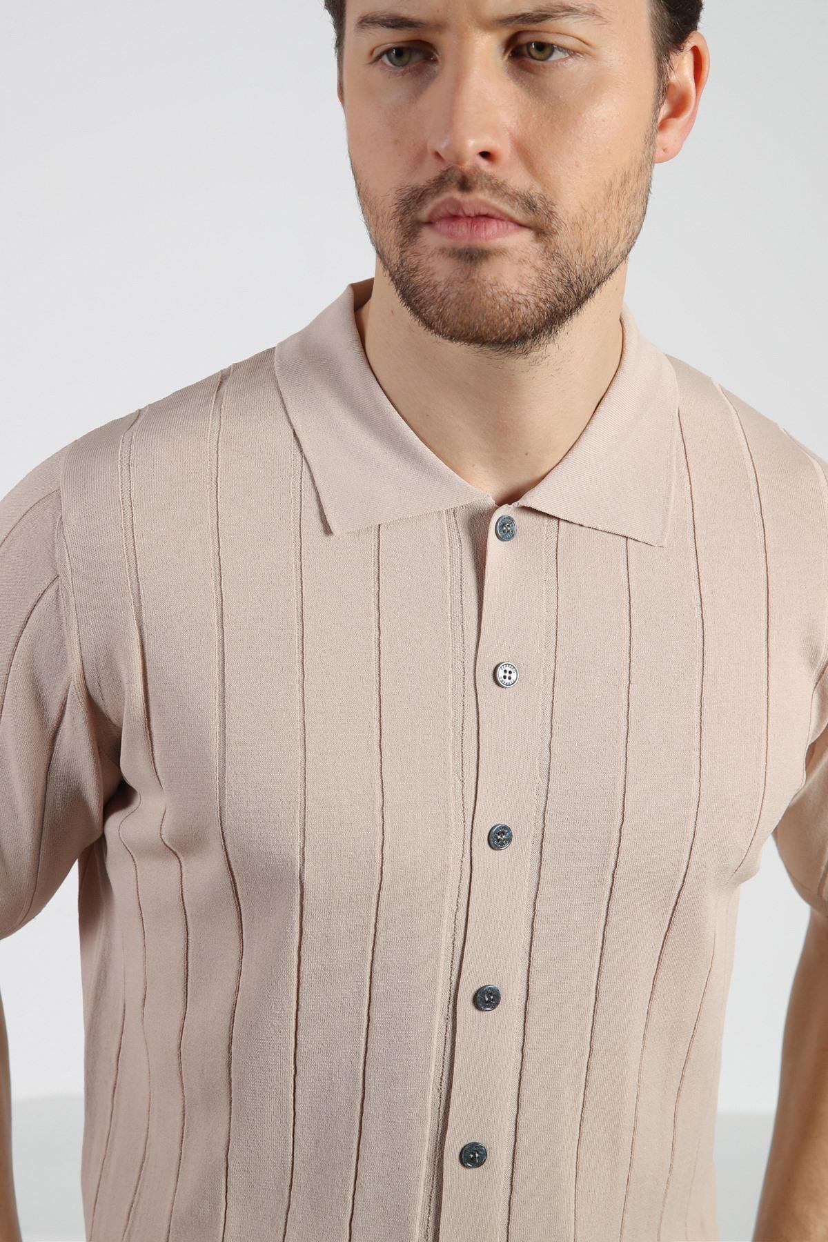 Ferraro Bej Önü Düğmeli Polo Yaka Erkek Rayon Triko T-Shirt