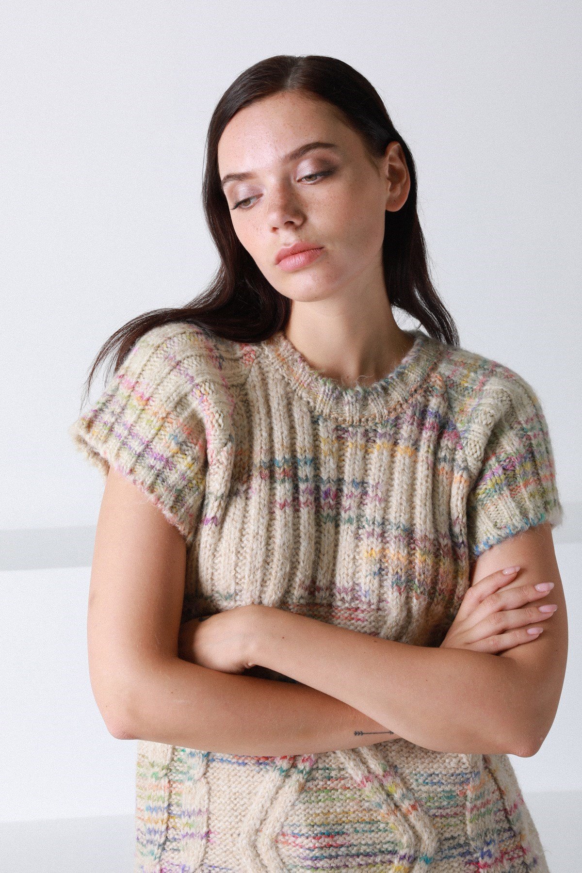 Ferraro Bej Yuvarlak Yaka Yünlü Kadın Triko Kazak