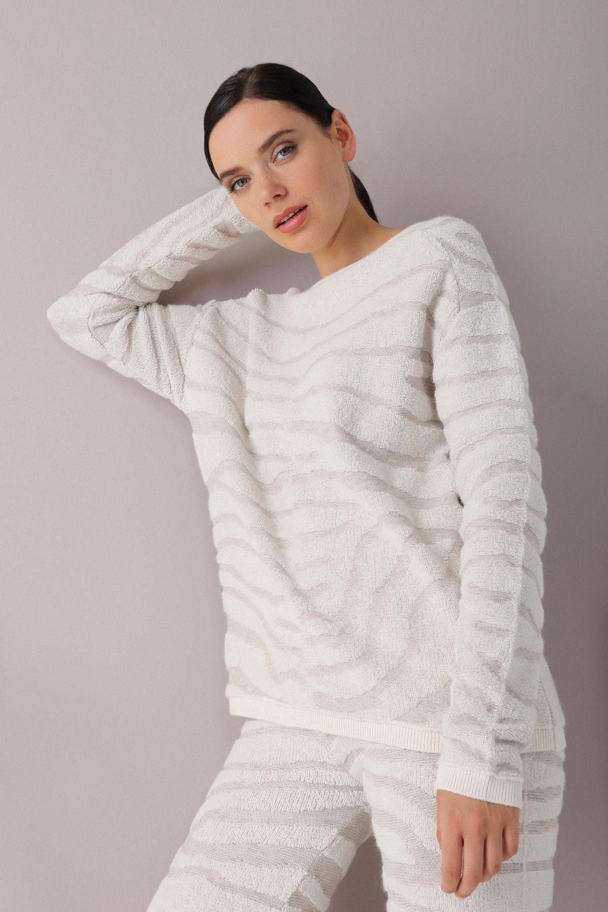 Ferraro Bej/Ekru Zebra Desenli Kadın Triko Pantolon