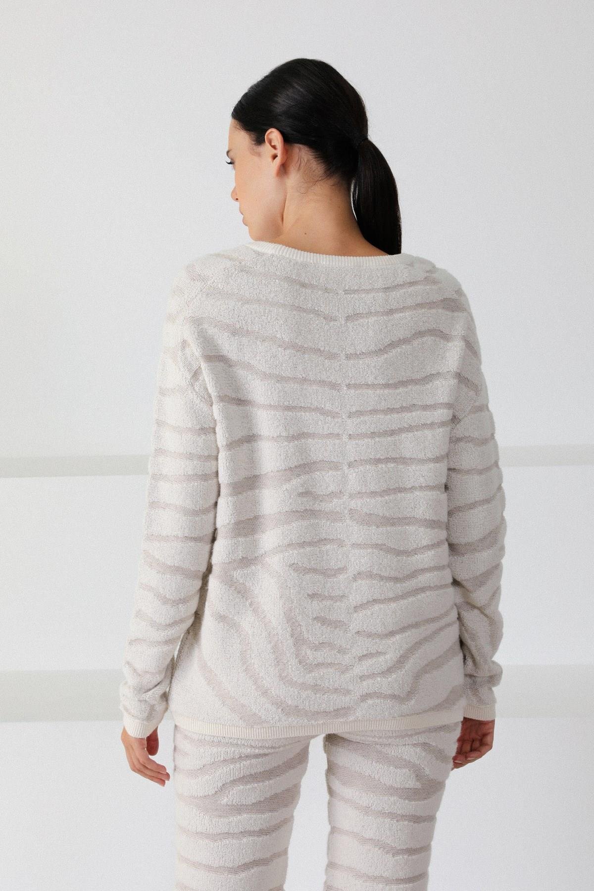 Ferraro Bej/Ekru Zebra Desenli Kadın Triko Pantolon