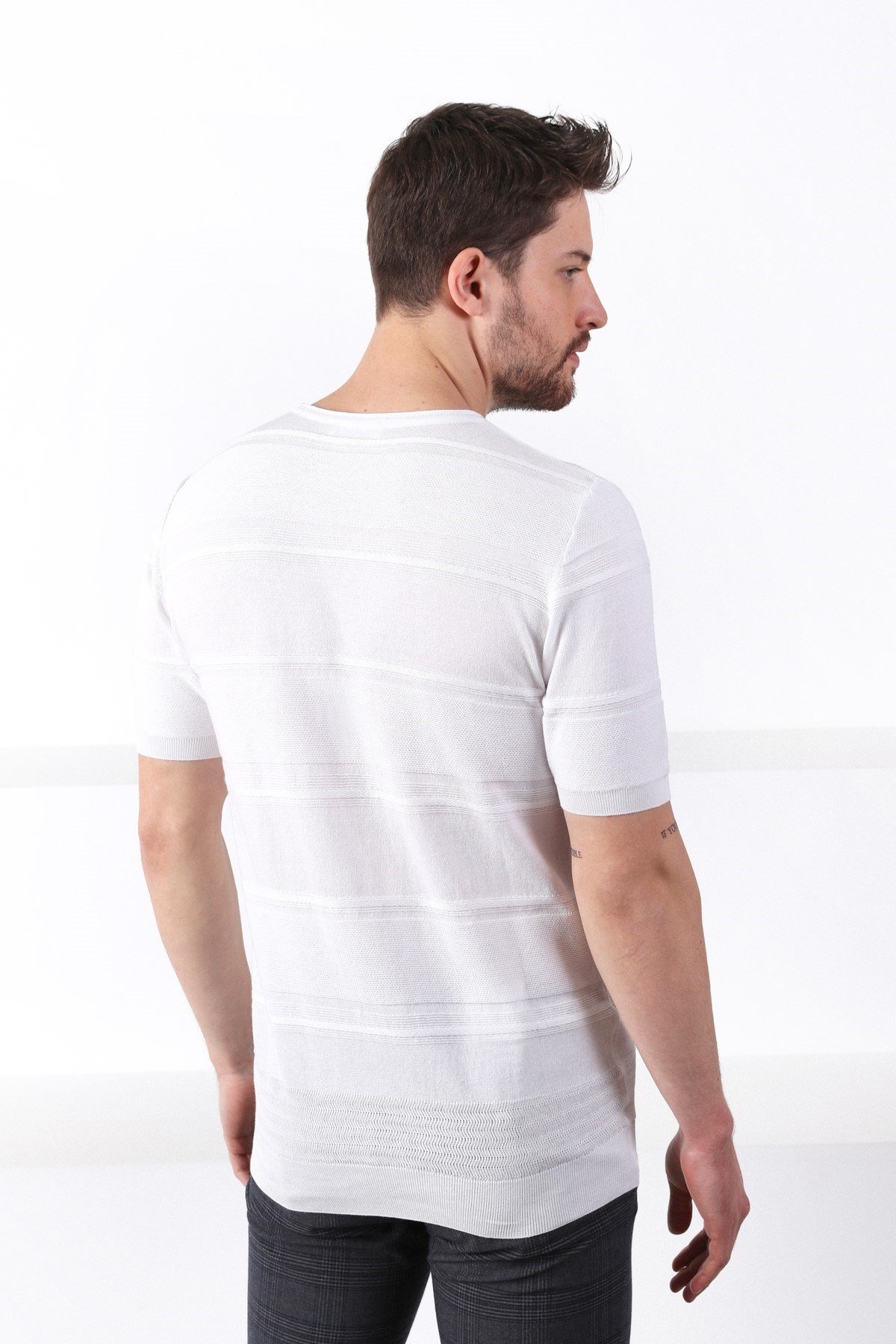 Ferraro Beyaz Bisiklet Yaka Erkek Pamuk Triko T-Shirt