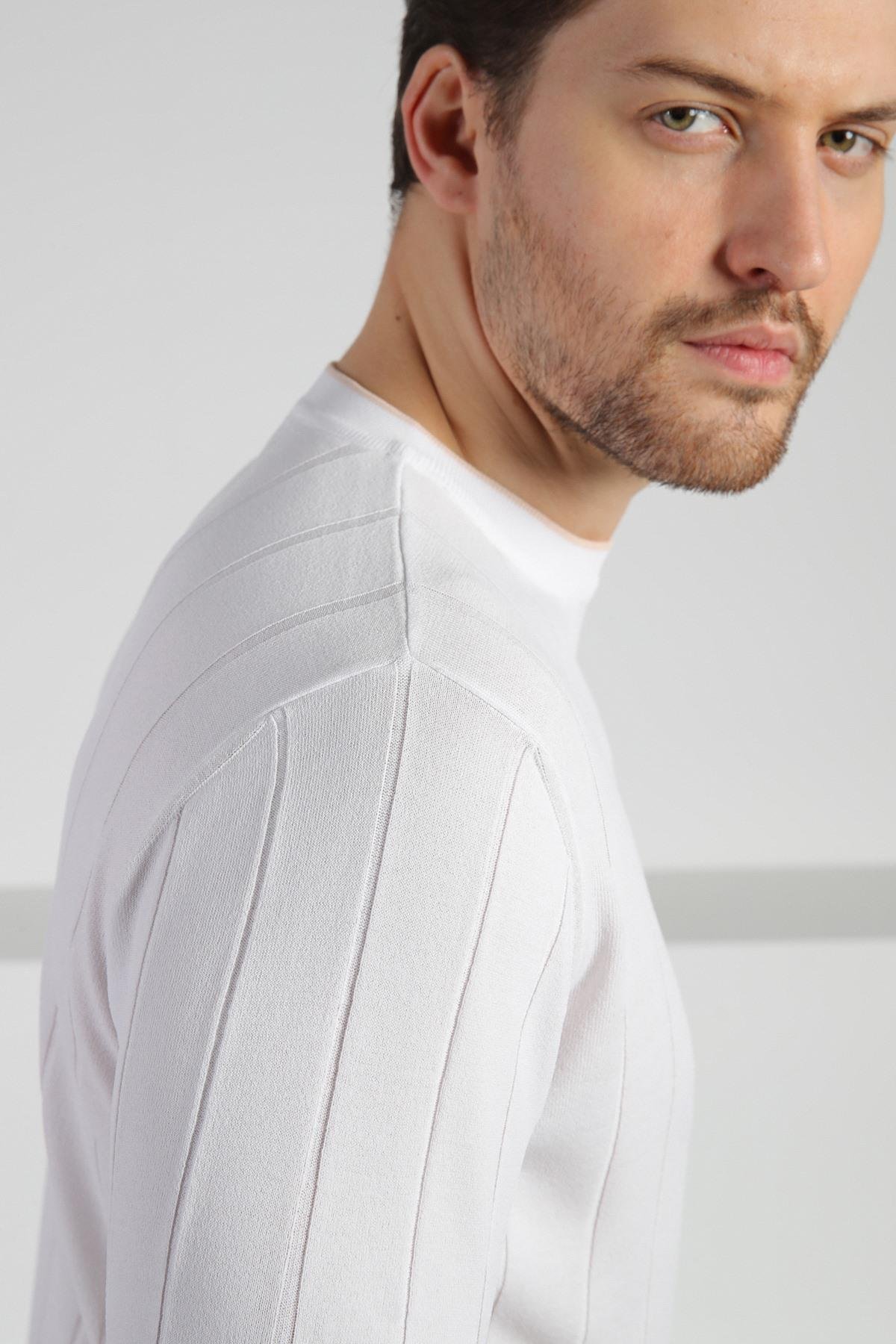 Ferraro Beyaz Bisiklet Yaka Erkek Rayon Triko T-Shirt