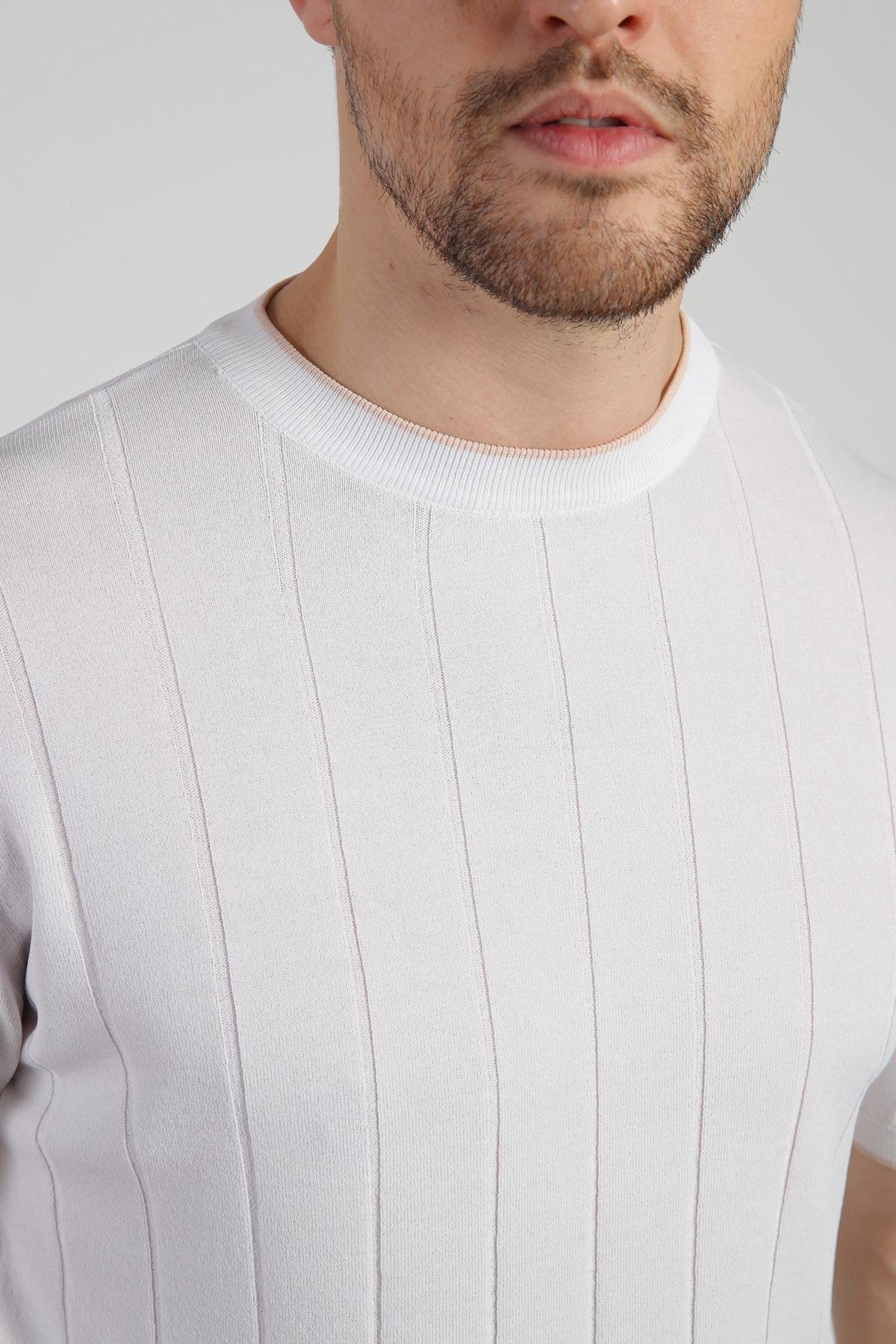 Ferraro Beyaz Bisiklet Yaka Erkek Rayon Triko T-Shirt