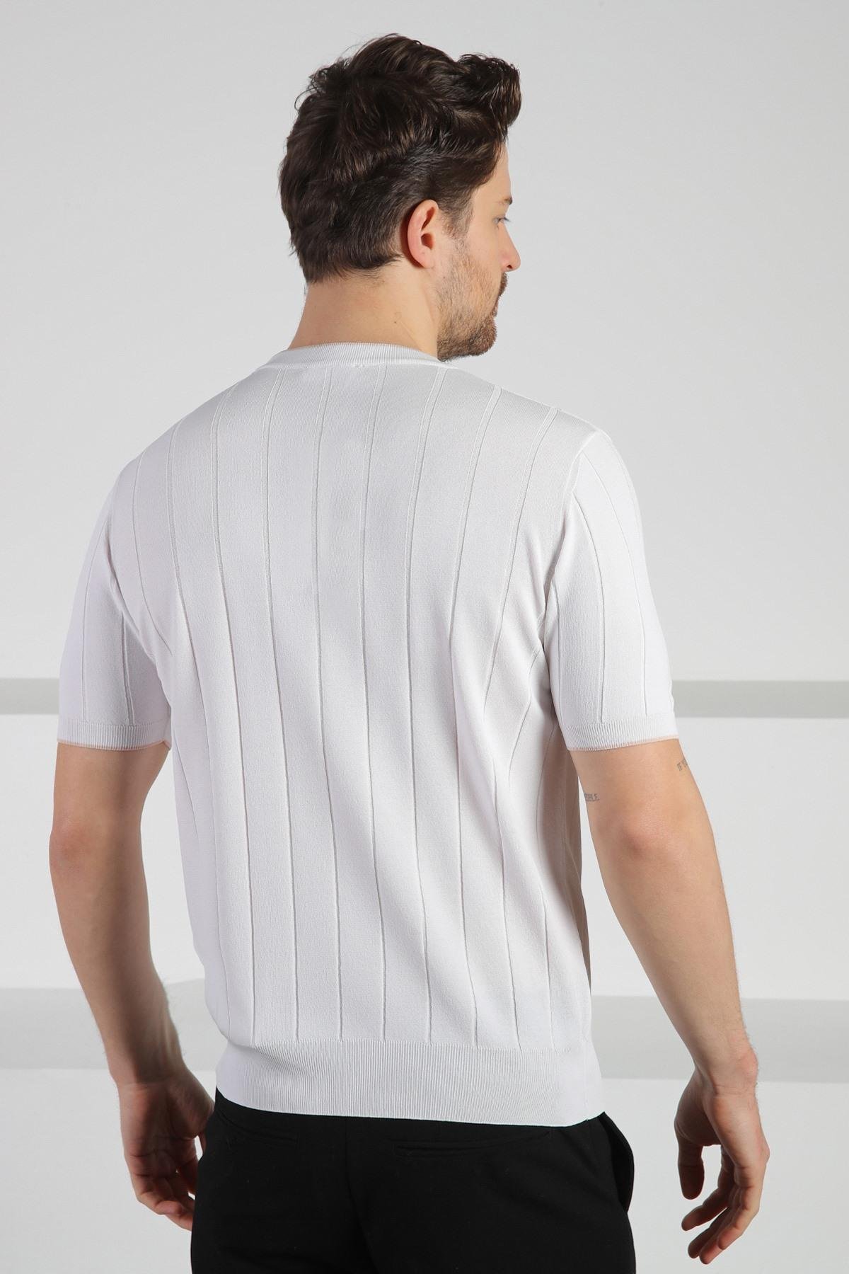 Ferraro Beyaz Bisiklet Yaka Erkek Rayon Triko T-Shirt