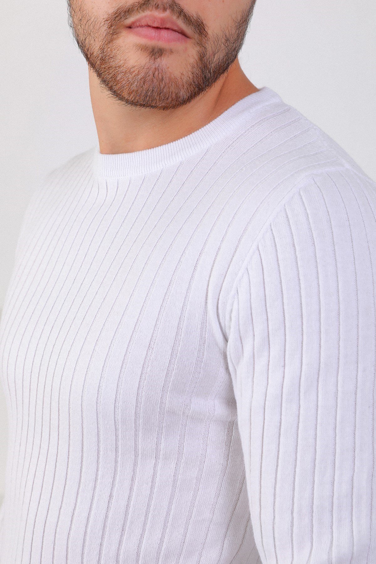 Ferraro Beyaz Bisiklet Yaka Fitilli Erkek Kazak