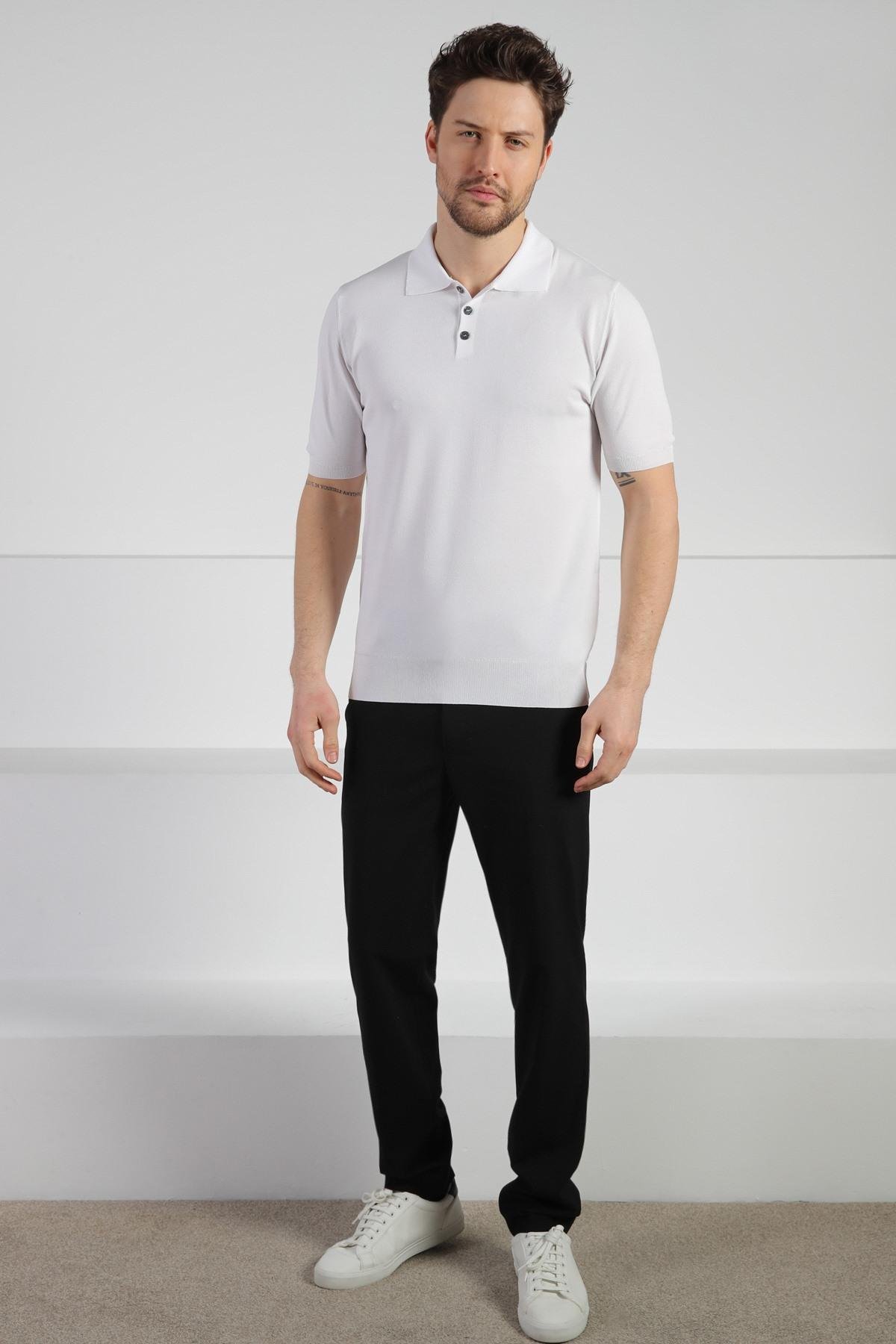 Ferraro Beyaz Düğmeli Polo Yaka Erkek Rayon Triko T-Shirt
