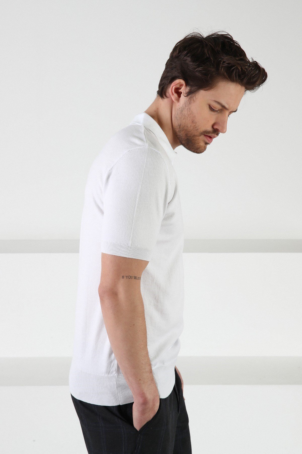 Ferraro Beyaz Fermuarlı Polo Yaka %100 Pamuk Erkek Triko T-Shirt