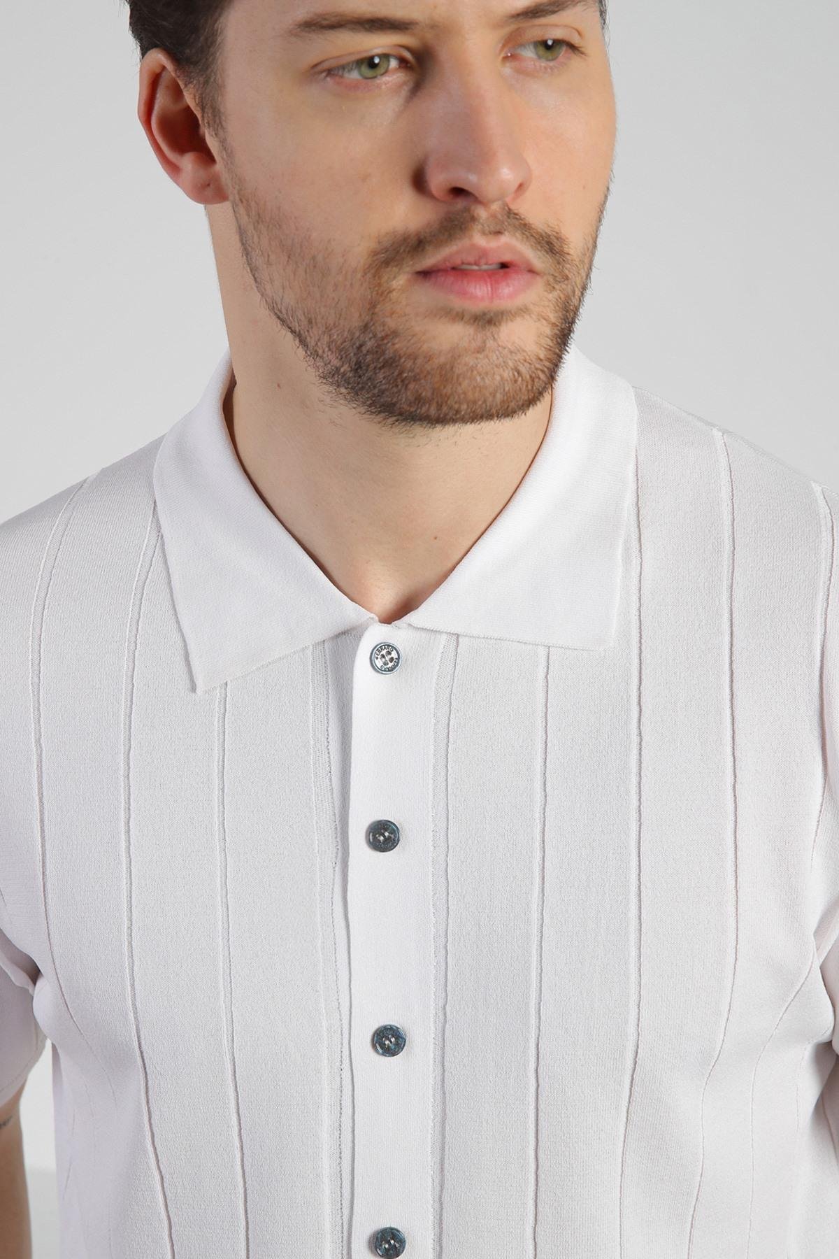 Ferraro Beyaz Önü Düğmeli Polo Yaka Erkek Rayon Triko T-Shirt