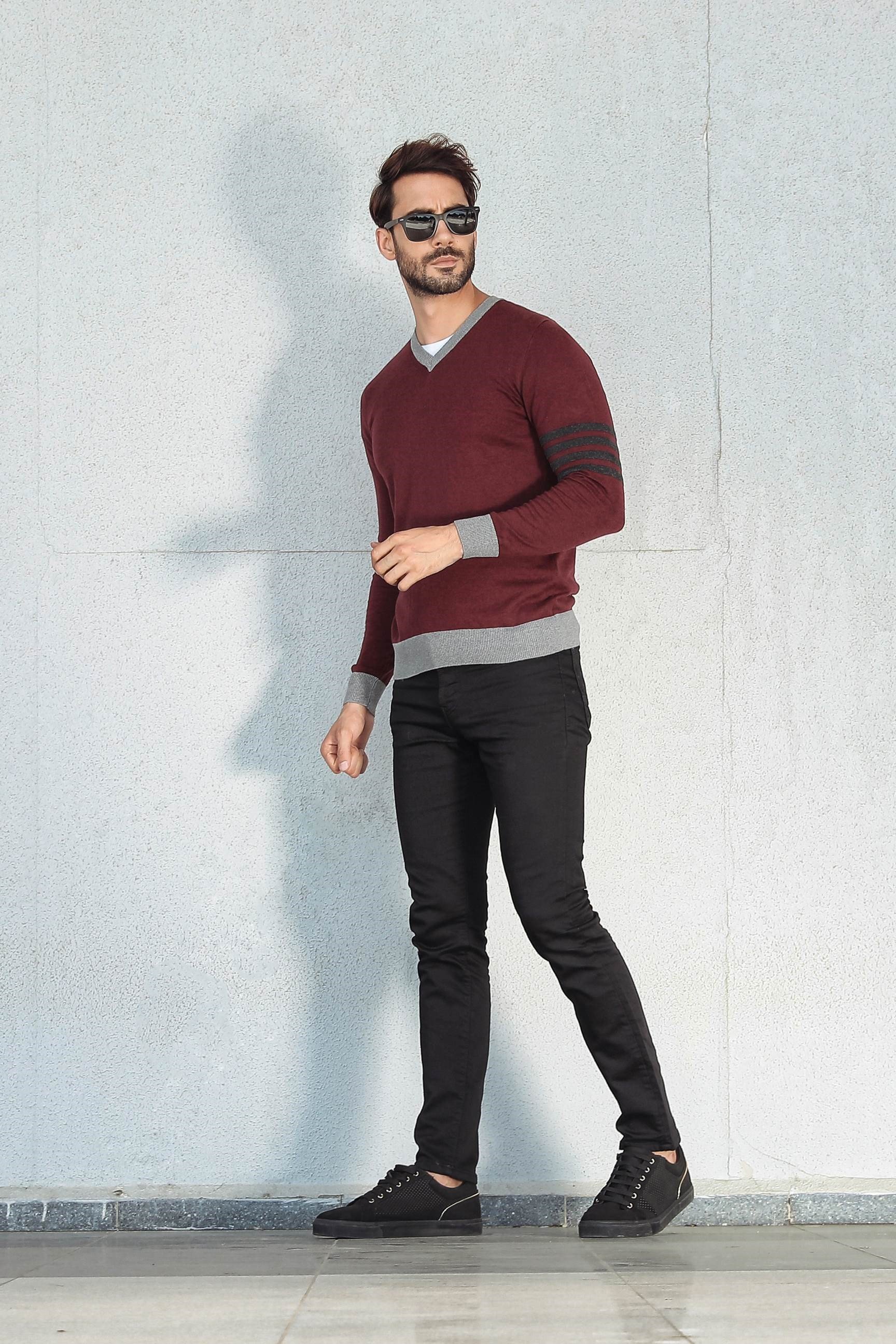 Ferraro Bisiklet Yaka Pamuk İpek Kazak - Bordo