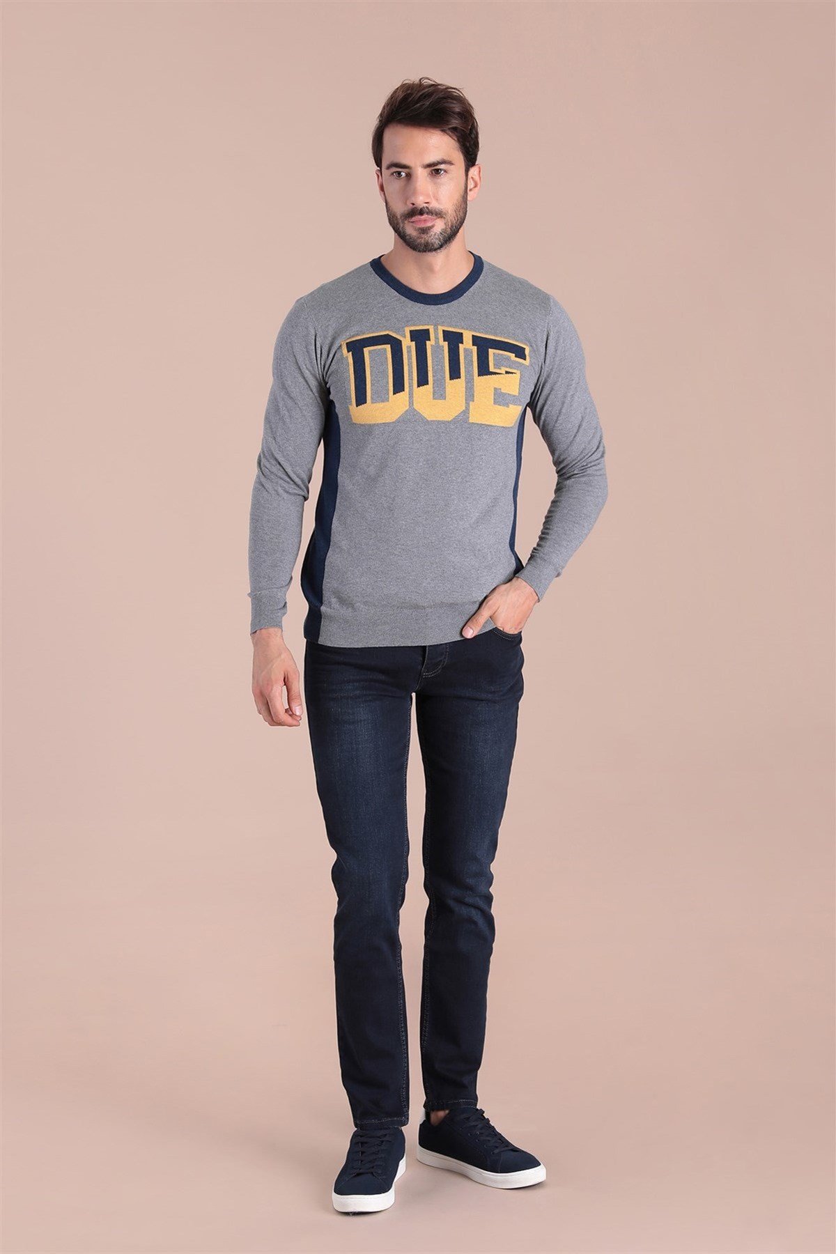 Ferraro Bisiklet Yaka Pamuk İpek Kazak - Gri