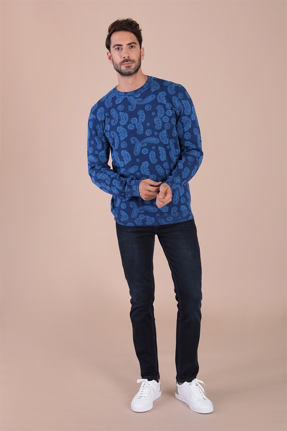 Ferraro Bisiklet Yaka Pamuk İpek Kazak - Saks