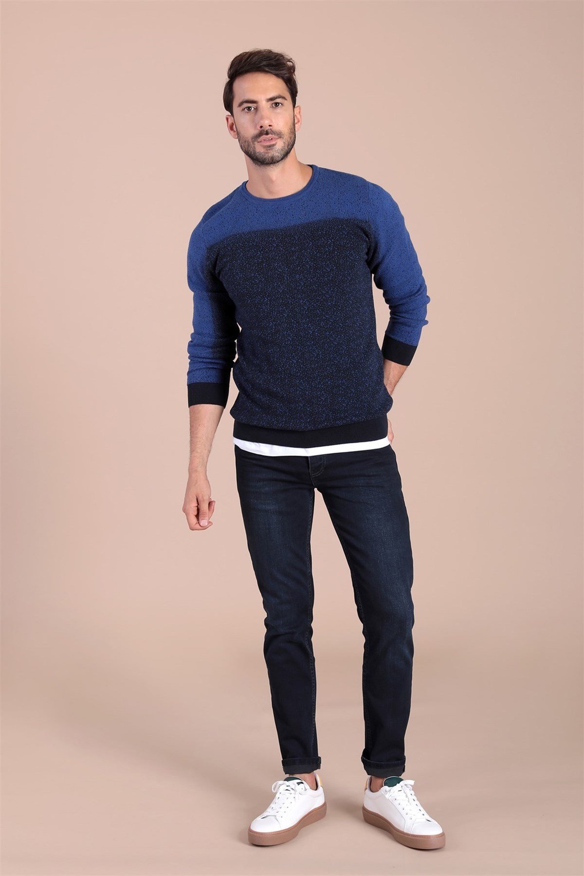 Ferraro Bisiklet Yaka Pamuk İpek Kazak - Lacivert