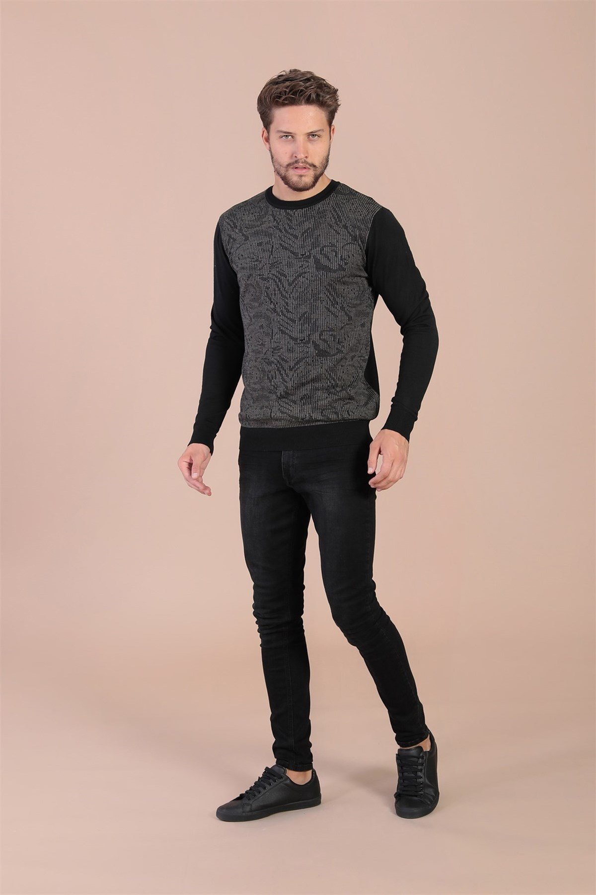 Ferraro Bisiklet Yaka Superfine Yün Kazak - Siyah