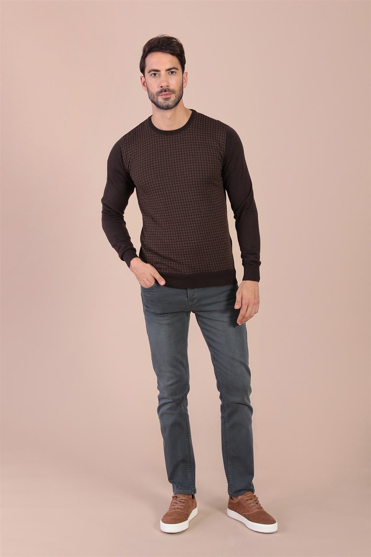 Ferraro Bisiklet Yaka Superfine Yün Kazak - Kahve