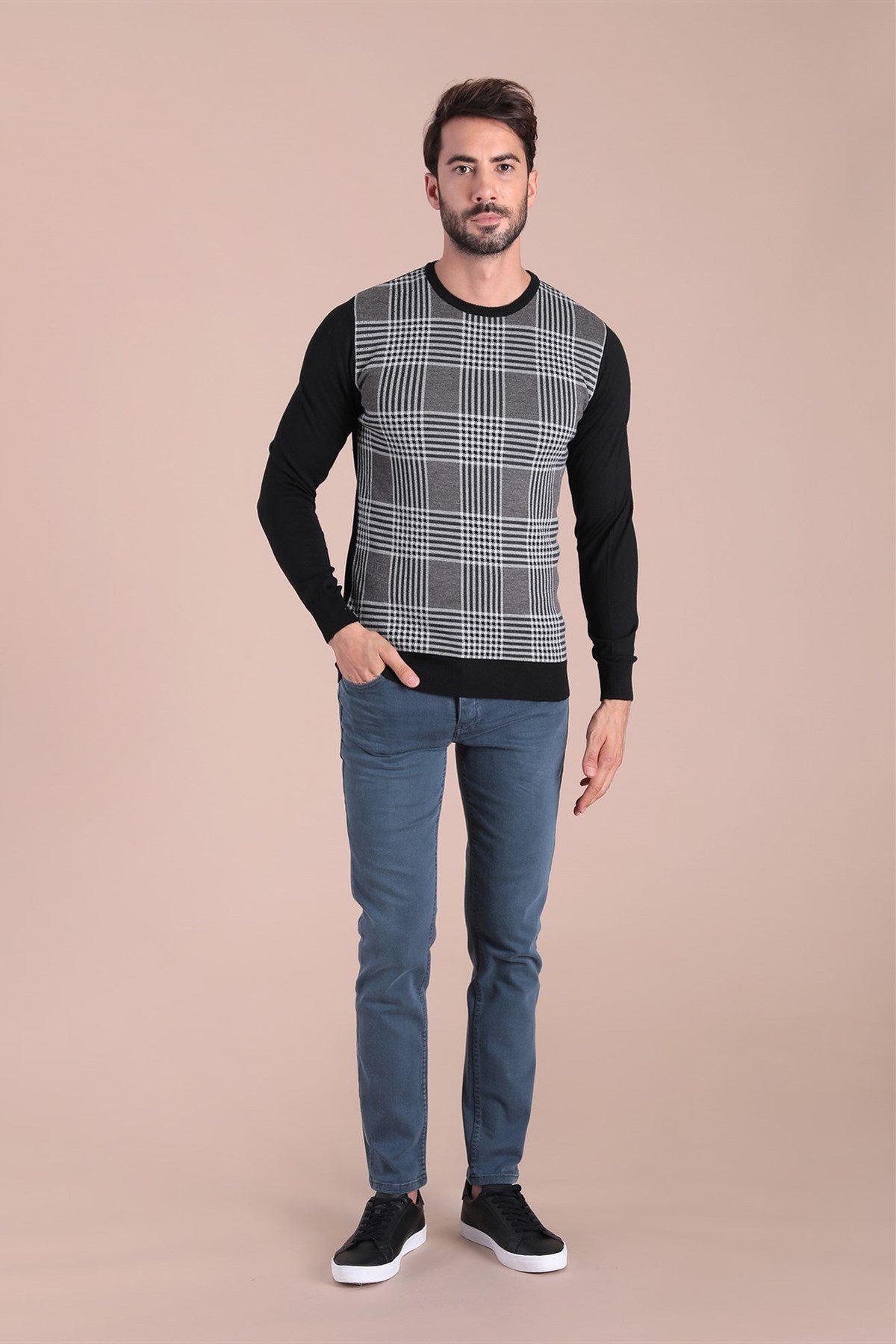 Ferraro Bisiklet Yaka Superfine Yün Kazak - Siyah