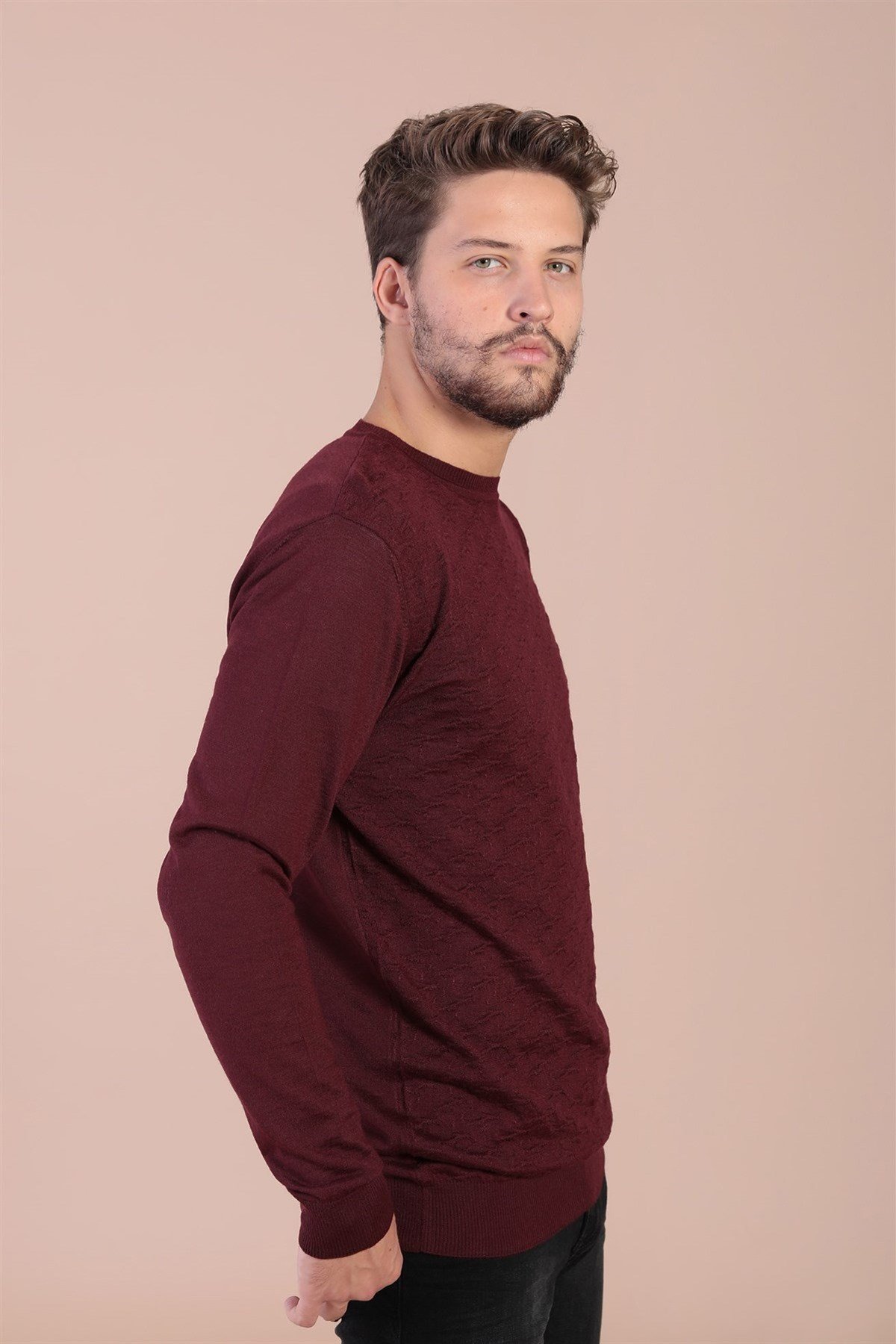 Ferraro Bisiklet Yaka Superfine Yün Kazak - Bordo