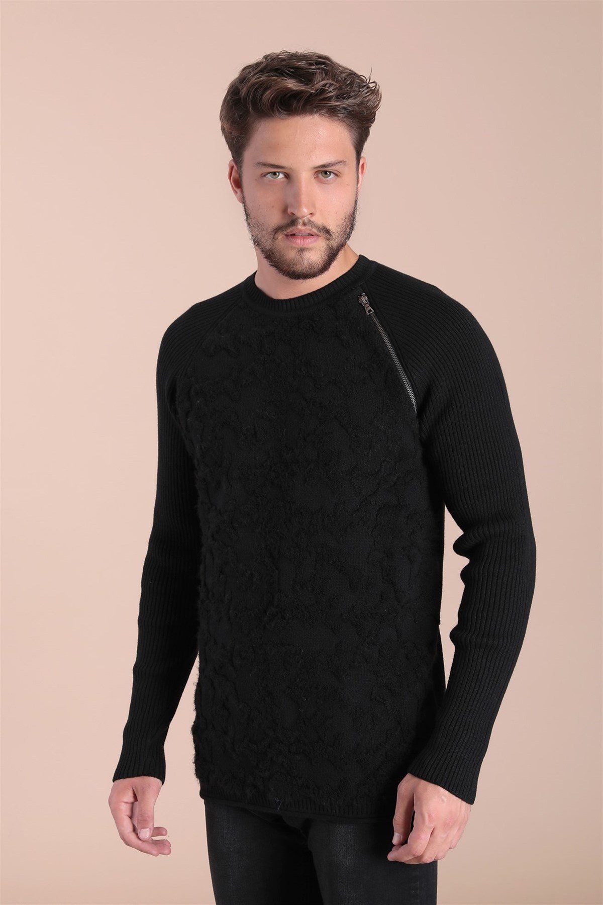 Ferraro Bisiklet Yaka Yün Kazak - Siyah