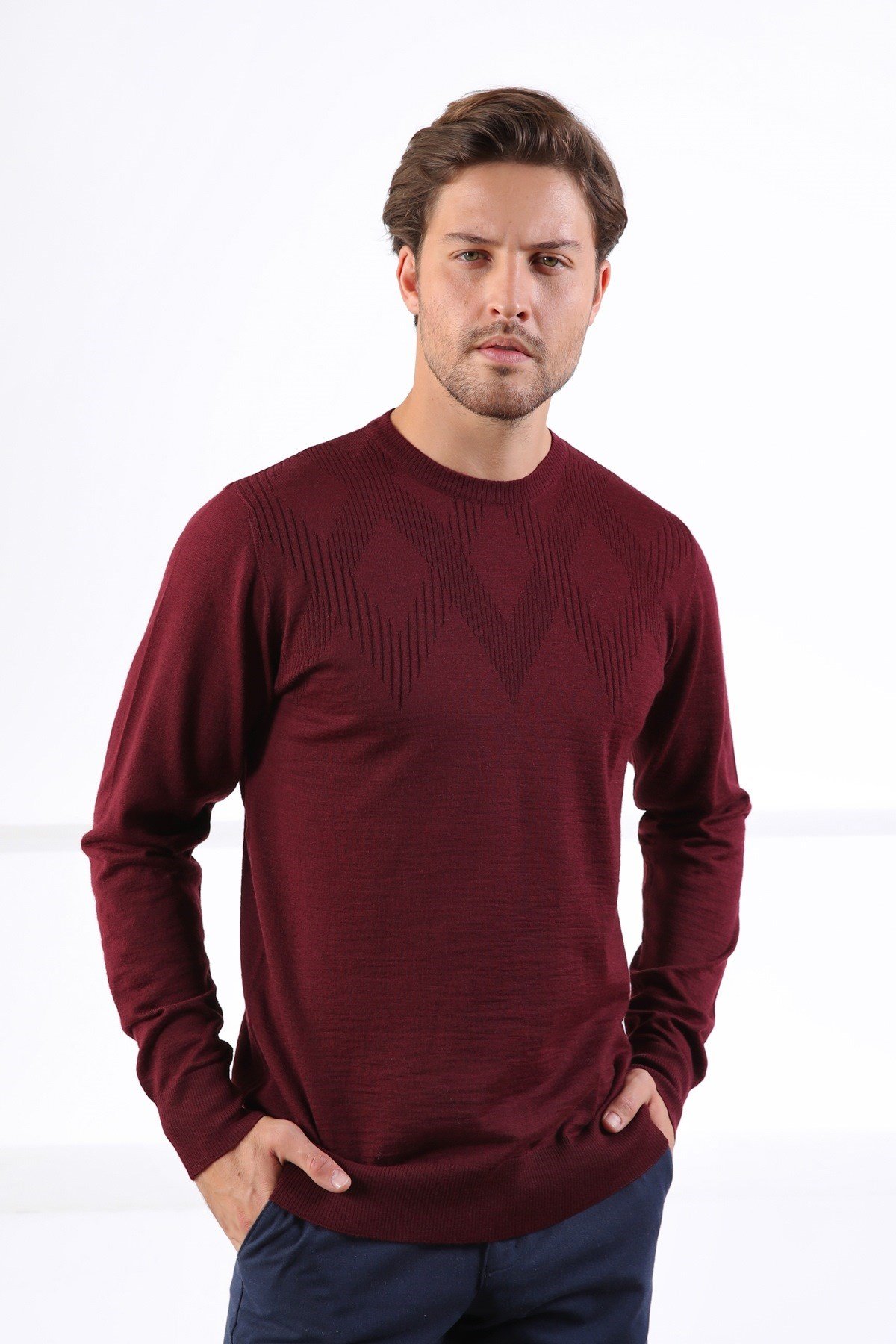 Ferraro Bordo Bisiklet Yaka Superfine Erkek Triko Kazak