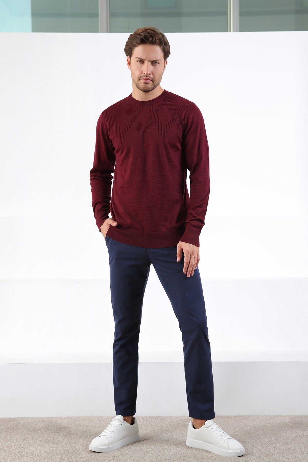 Ferraro Bordo Bisiklet Yaka Superfine Erkek Triko Kazak