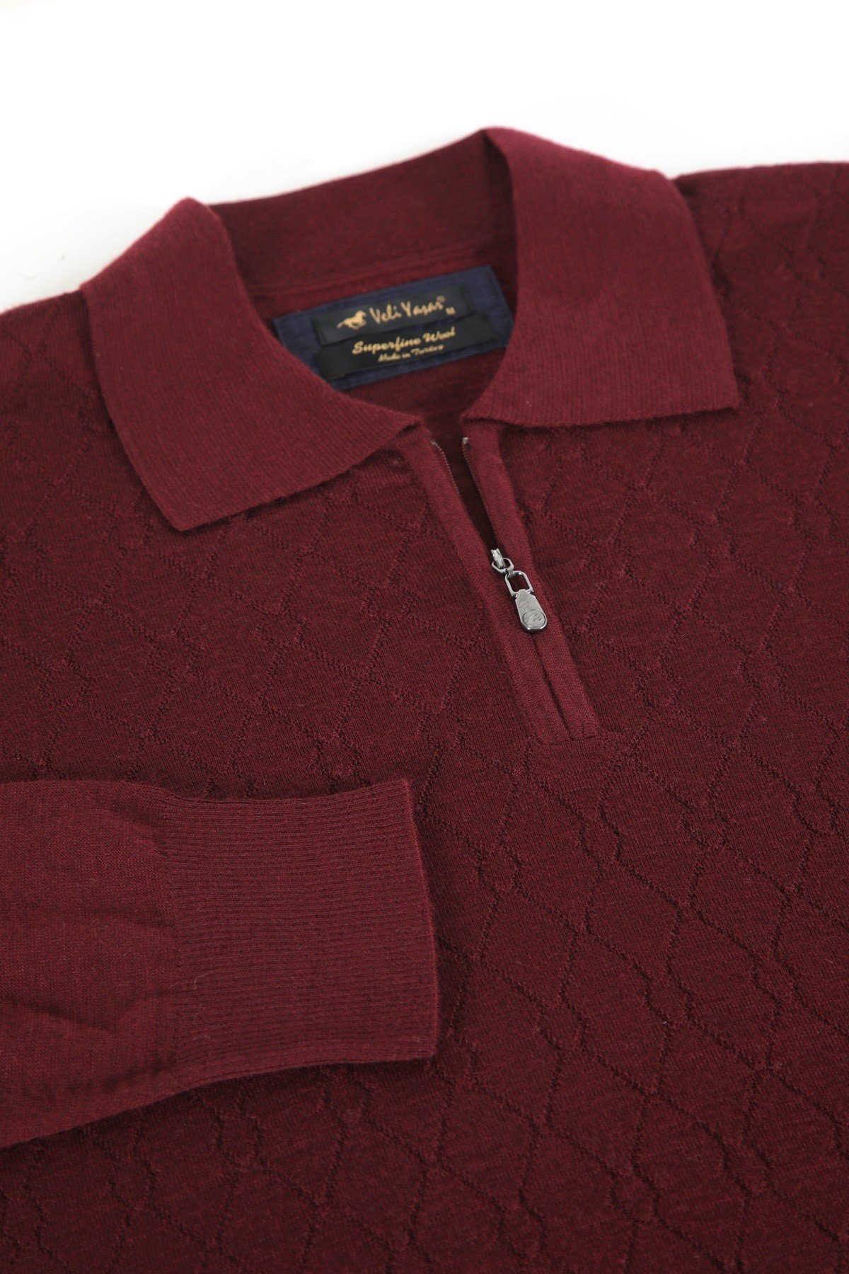 Ferraro Bordo Polo Yaka Superfine Erkek Triko Kazak