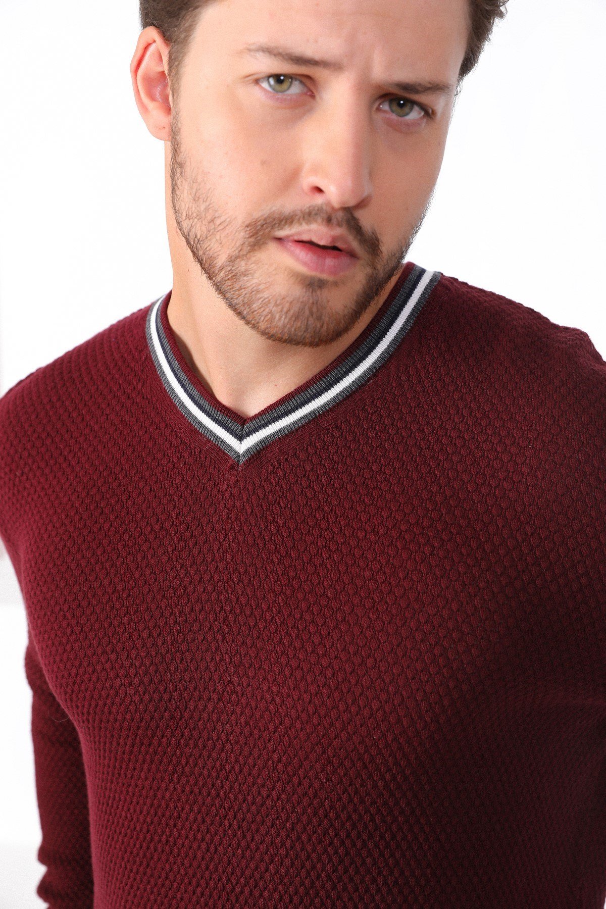 Ferraro Bordo V Yaka Erkek Pamuk Kazak