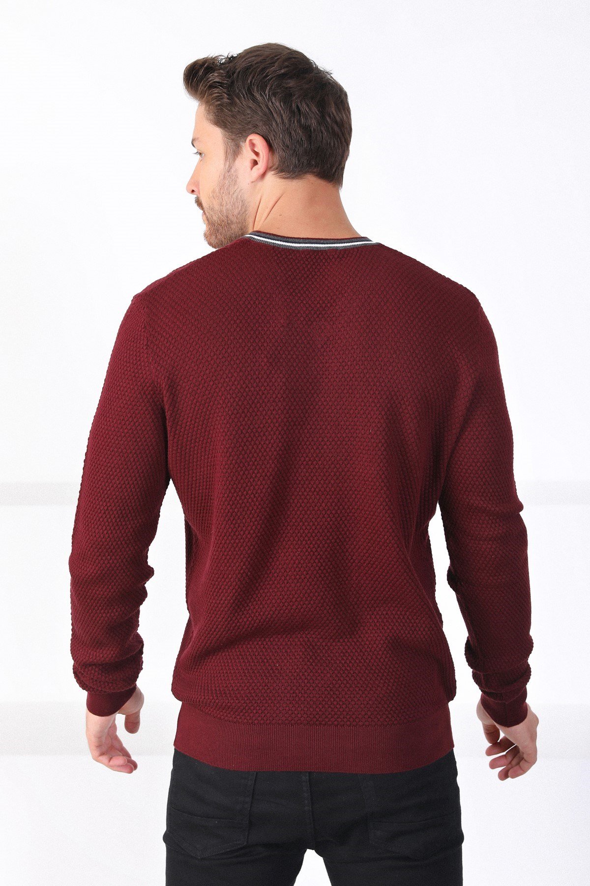 Ferraro Bordo V Yaka Erkek Pamuk Kazak