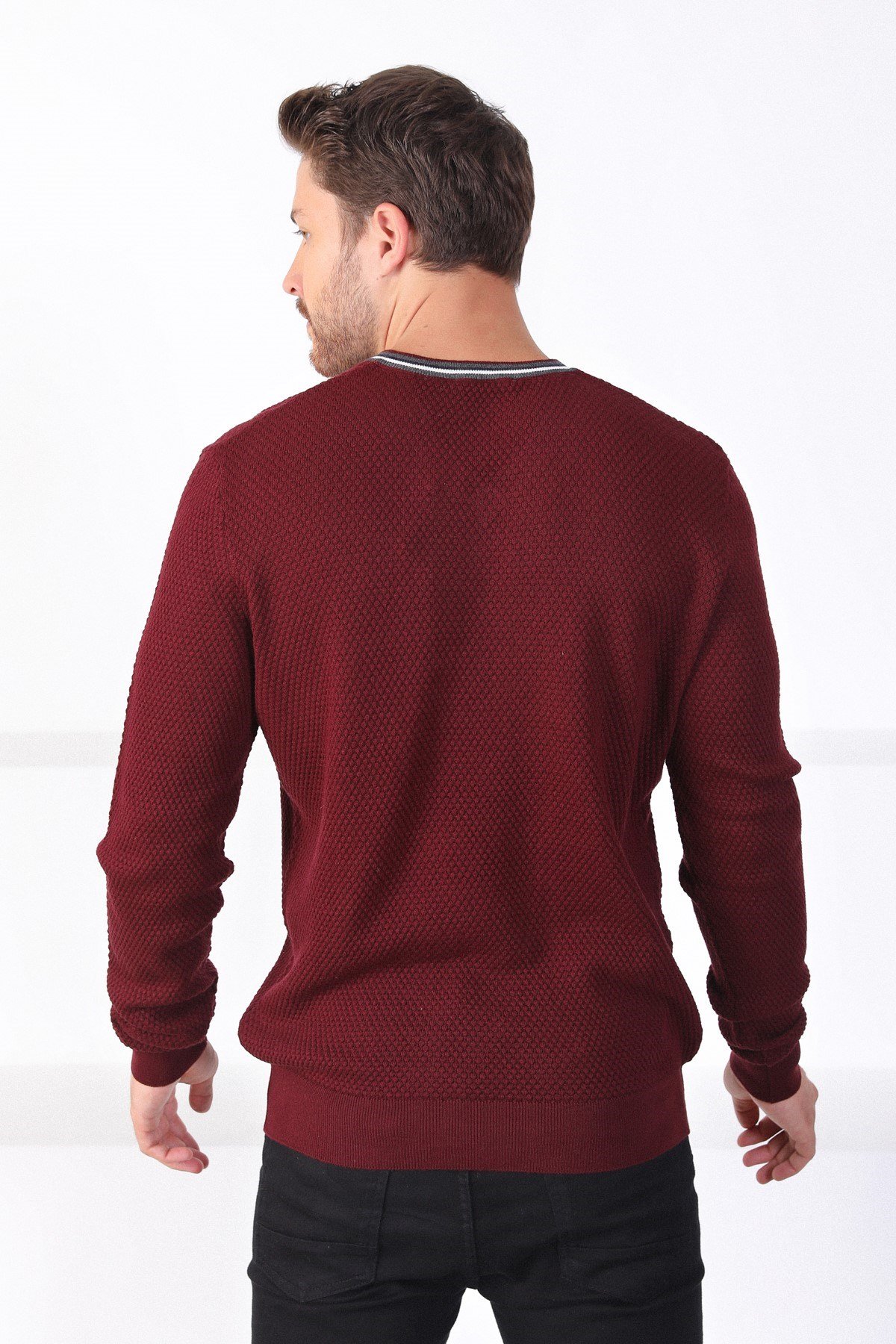 Ferraro Bordo V Yaka Erkek Pamuk Kazak