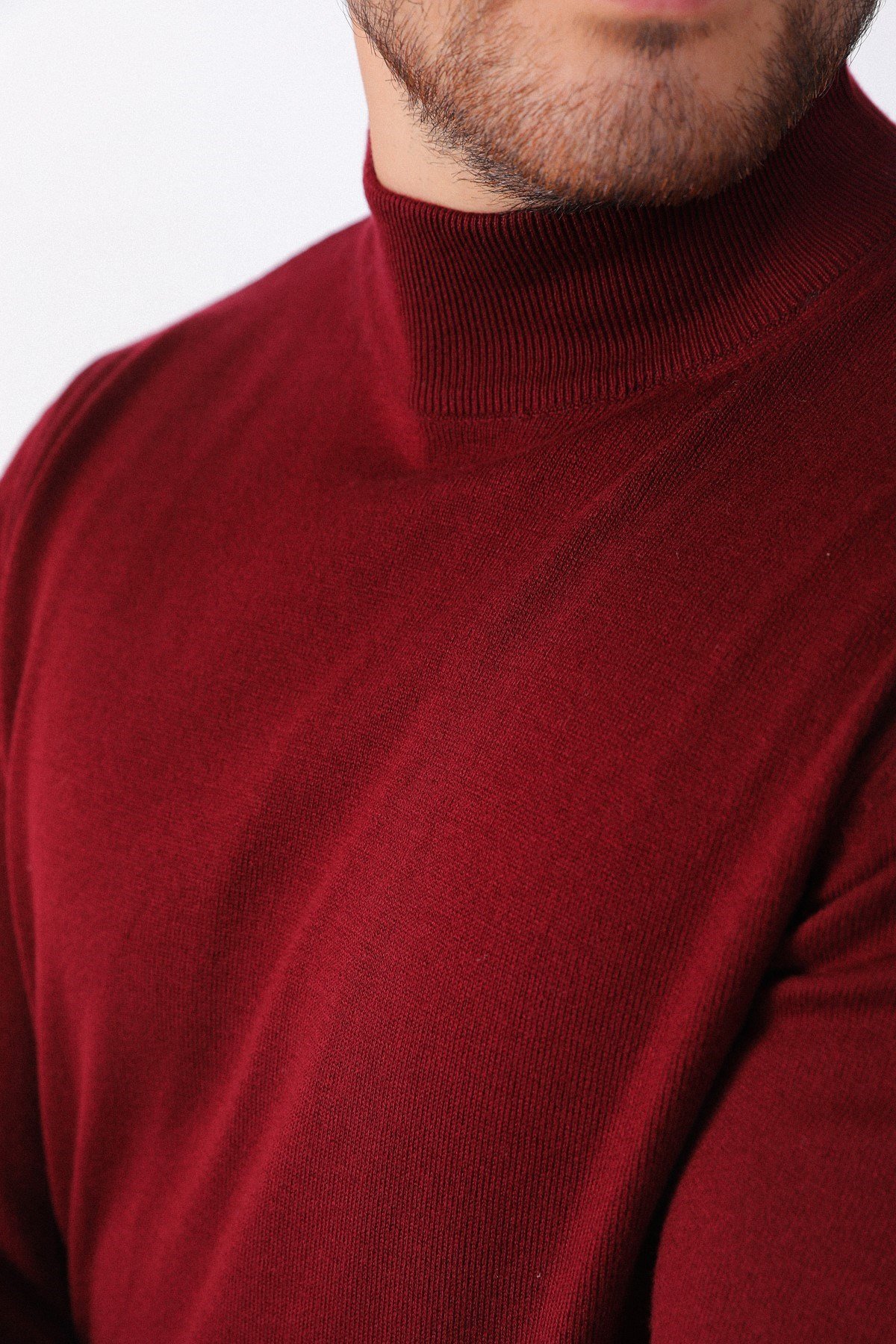 Ferraro Bordo Yarım Balıkçı Yaka Erkek Pamuk Kazak