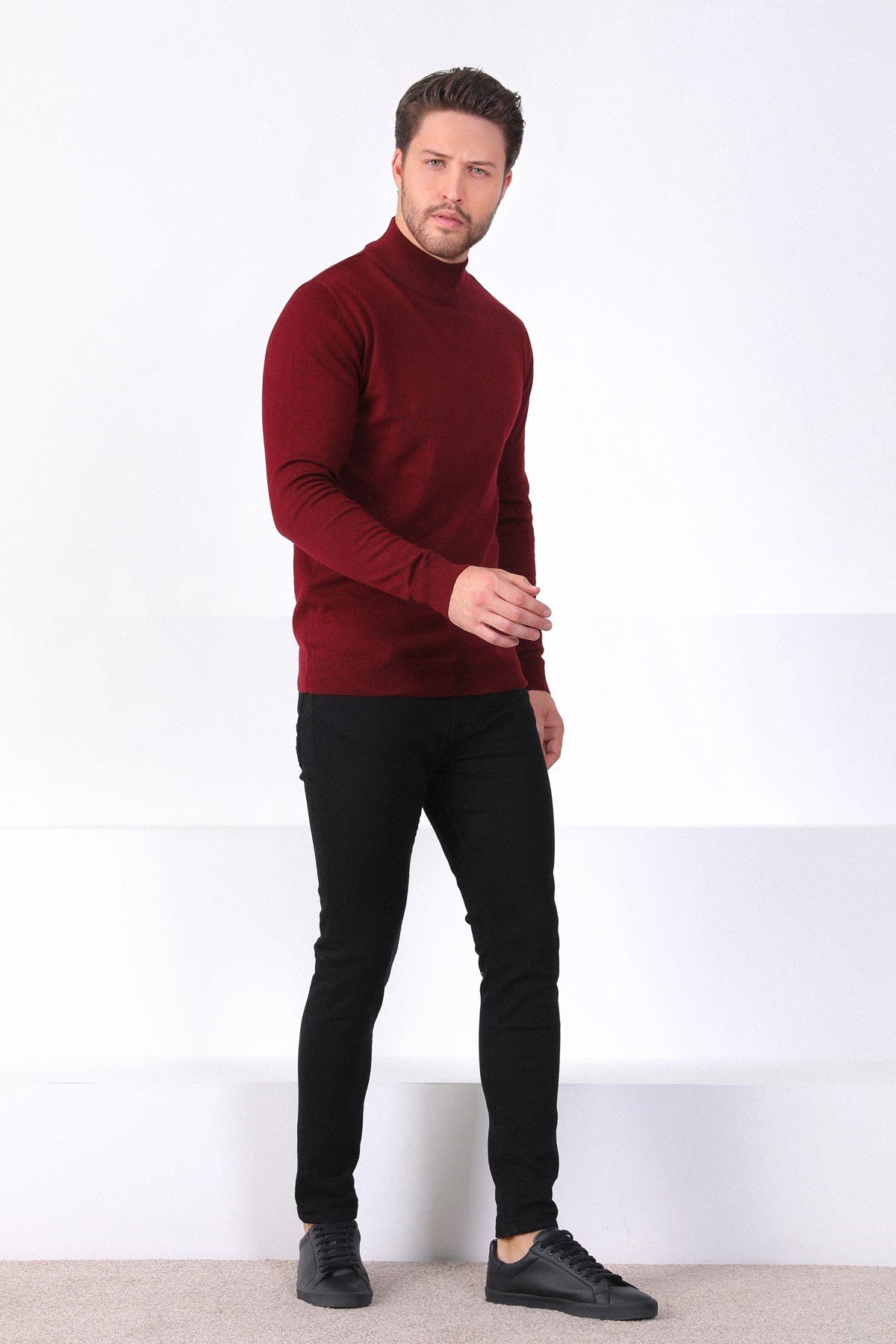 Ferraro Bordo Yarım Balıkçı Yaka Erkek Pamuk Kazak