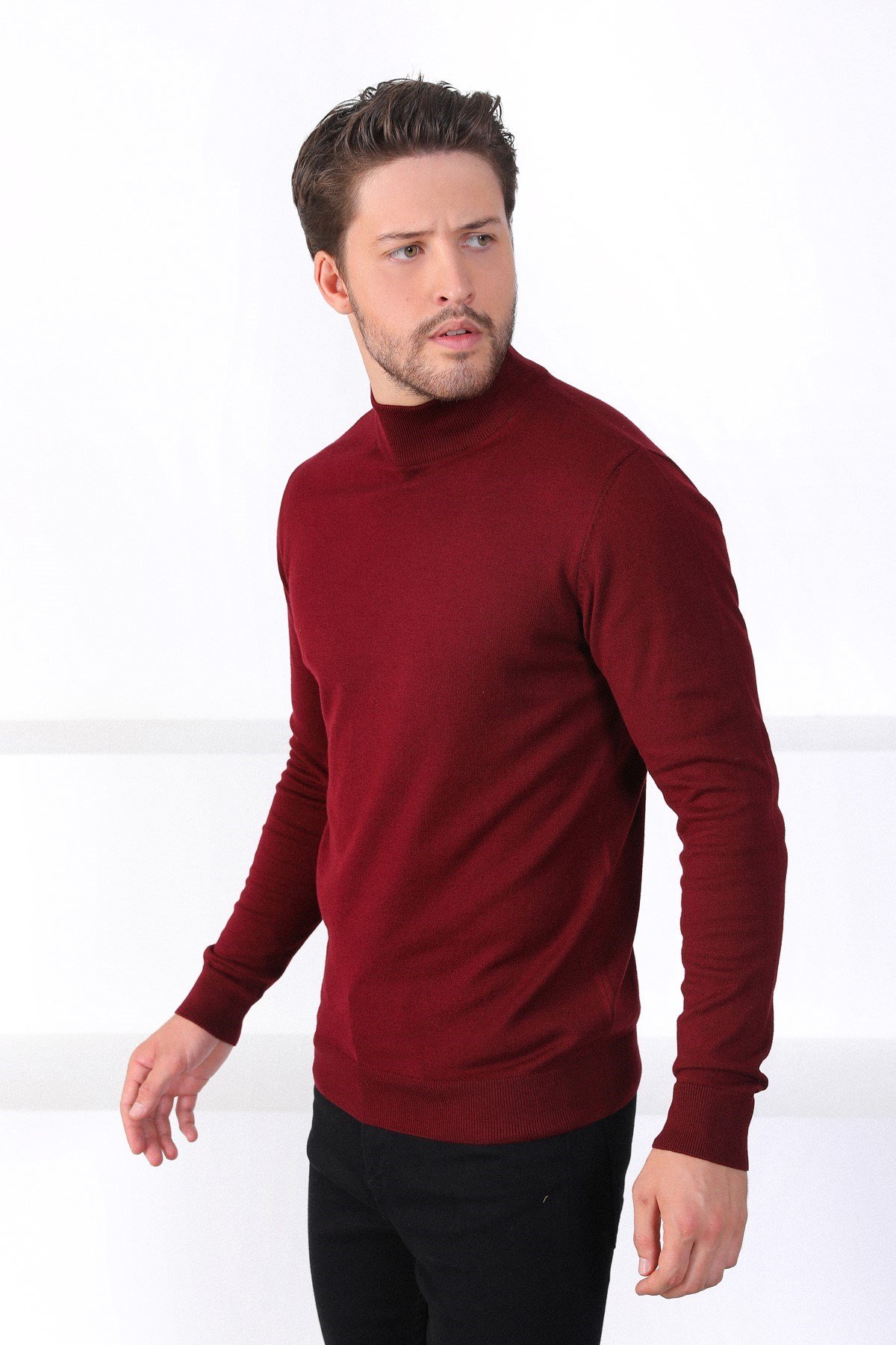 Ferraro Bordo Yarım Balıkçı Yaka Erkek Pamuk Kazak