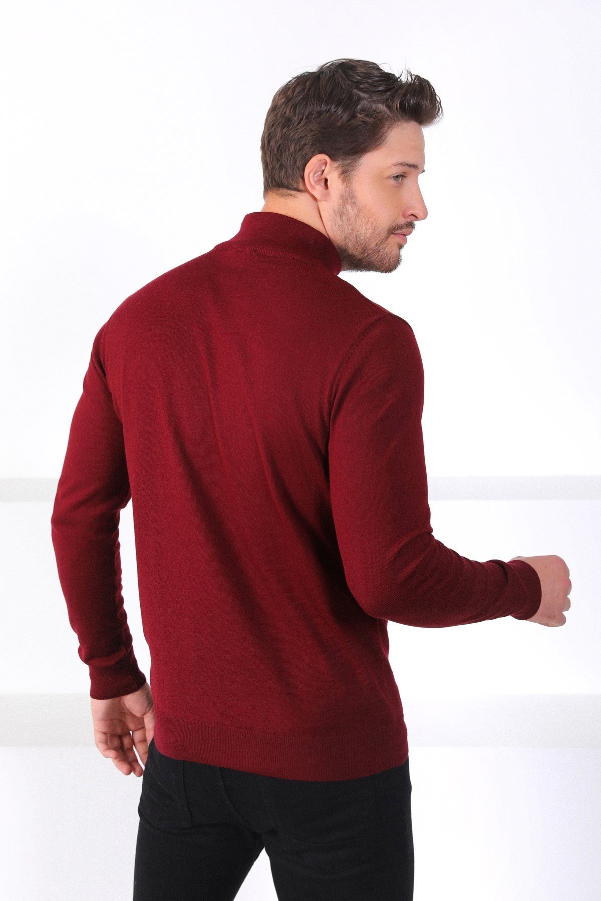 Ferraro Bordo Yarım Balıkçı Yaka Erkek Pamuk Kazak
