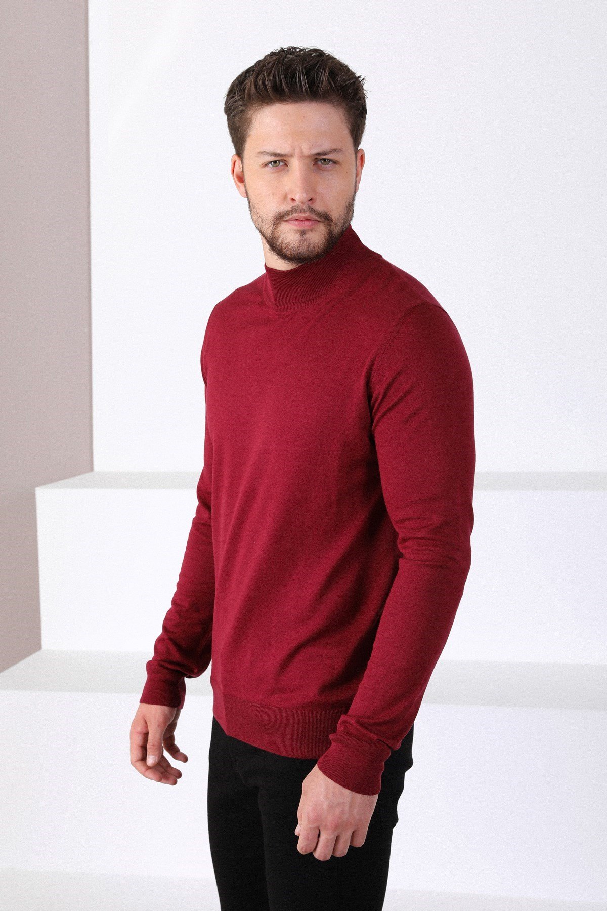 Ferraro Bordo Yarım Balıkçı Yaka Erkek Triko Kazak