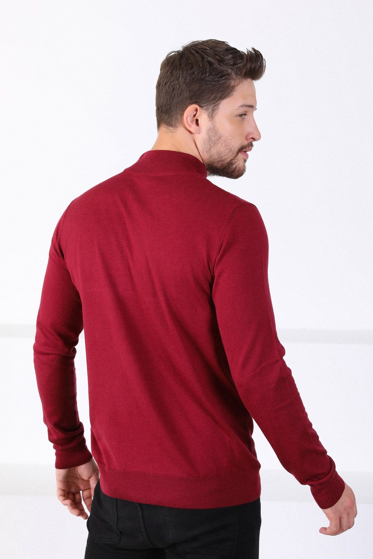 Ferraro Bordo Yarım Balıkçı Yaka Erkek Triko Kazak