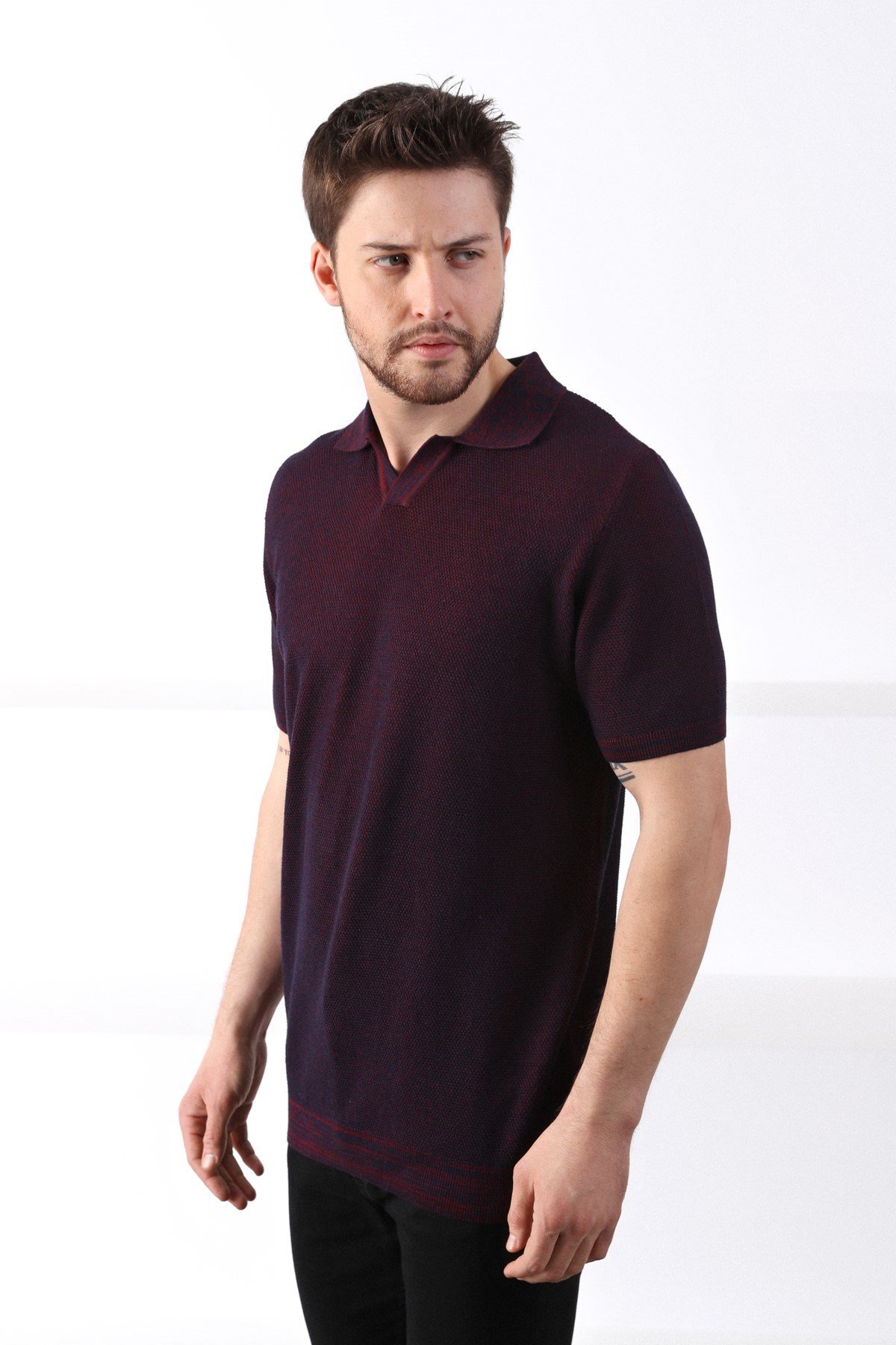 Ferraro Bordo/Laci Kuşgözü Desenli Polo Yaka Erkek Triko T-Shirt