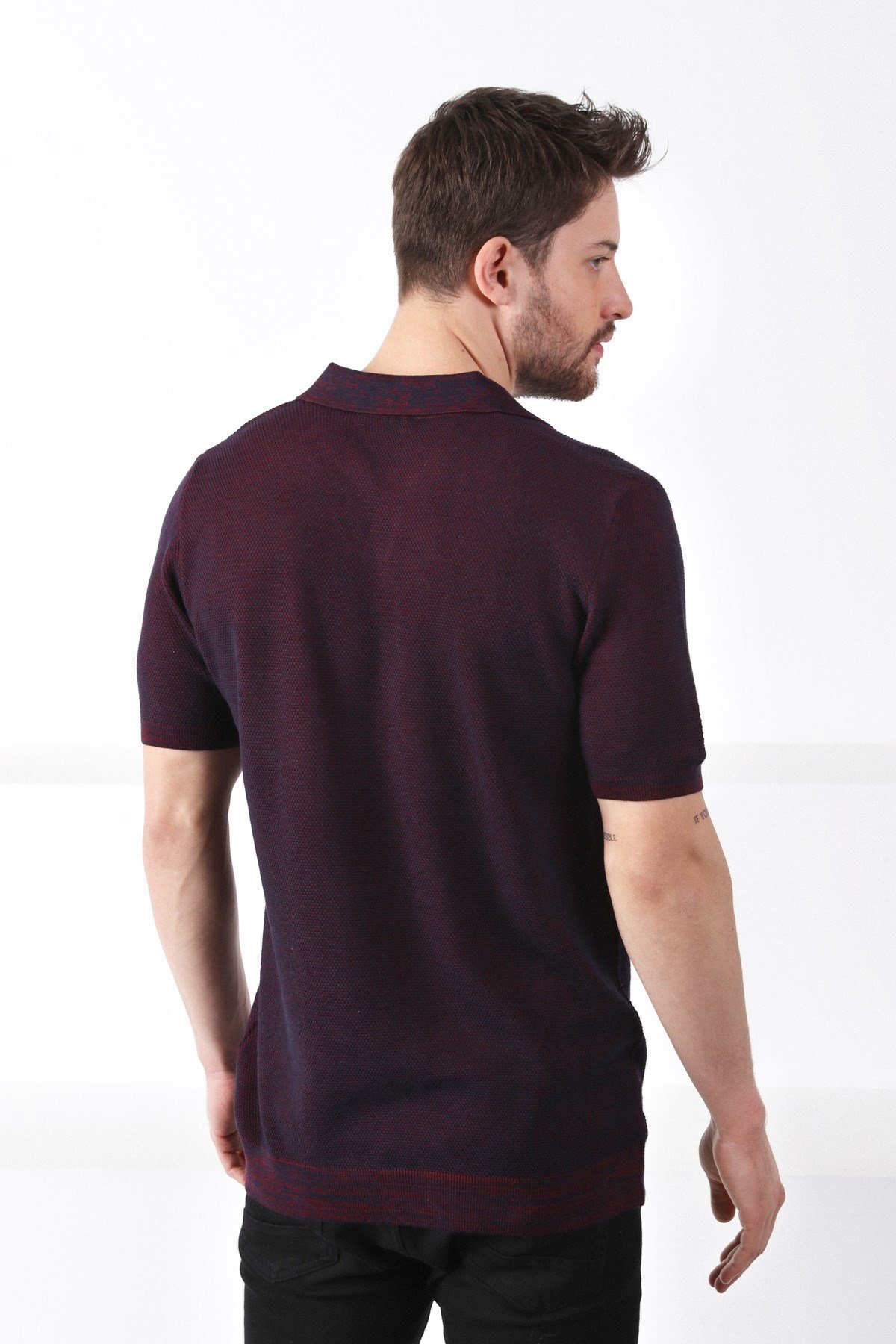 Ferraro Bordo/Laci Kuşgözü Desenli Polo Yaka Erkek Triko T-Shirt