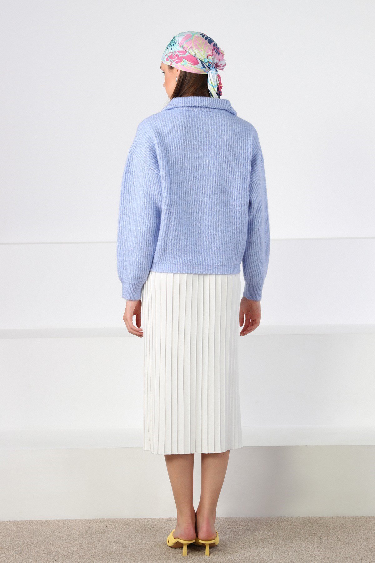 Ferraro Brunnera Blue Fermuarlı Yarım Balıkçı Yaka Kadın Triko Kazak