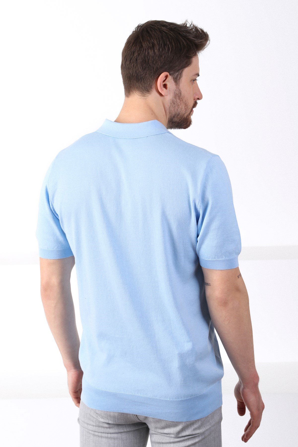 Ferraro Buzmavi Polo Yaka Baklava Desen Erkek Pamuk Triko T-Shirt