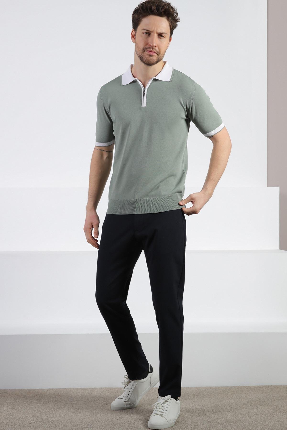 Ferraro Çağla Fermuarlı Polo Yaka Erkek Rayon Triko T-Shirt