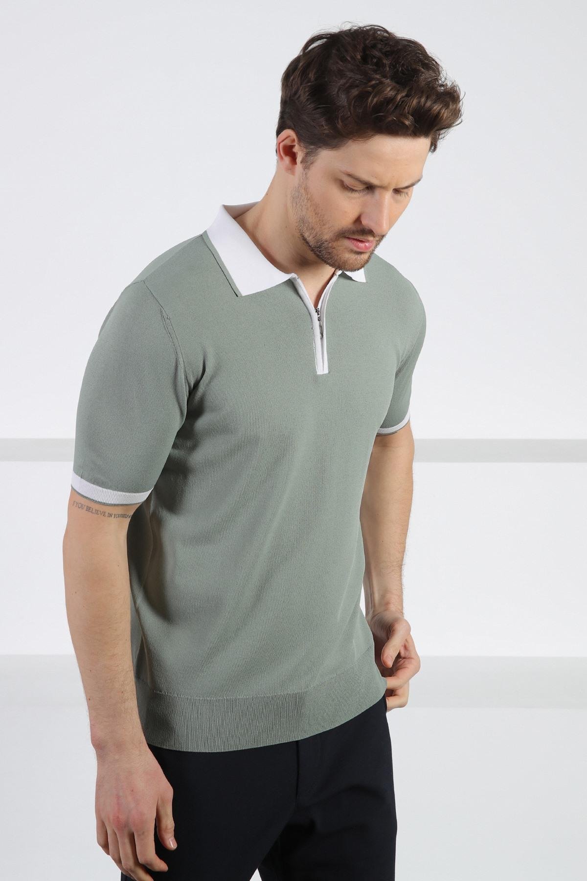 Ferraro Çağla Fermuarlı Polo Yaka Erkek Rayon Triko T-Shirt
