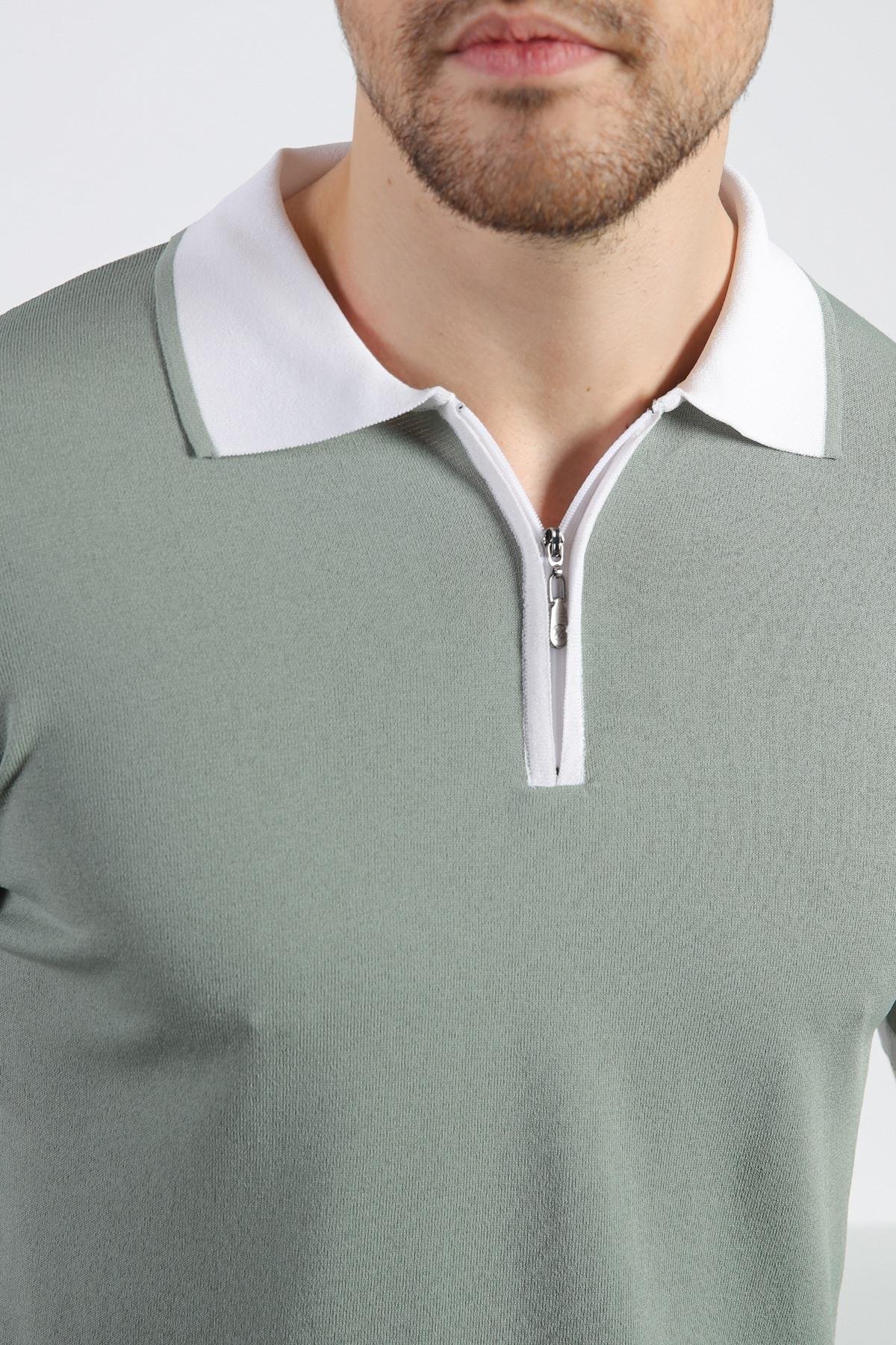 Ferraro Çağla Fermuarlı Polo Yaka Erkek Rayon Triko T-Shirt