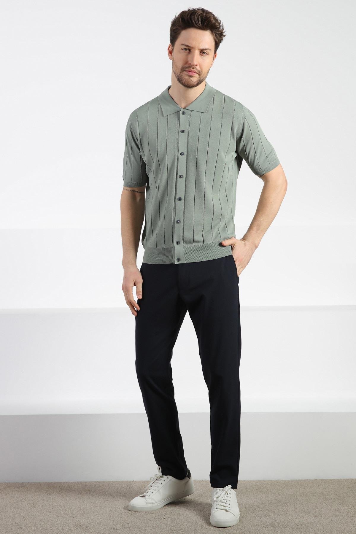 Ferraro Çağla Önü Düğmeli Polo Yaka Erkek Rayon Triko T-Shirt