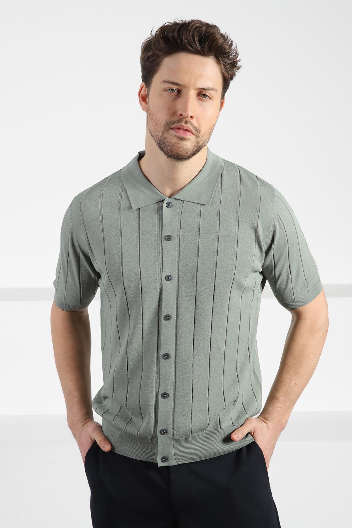 Ferraro Çağla Önü Düğmeli Polo Yaka Erkek Rayon Triko T-Shirt